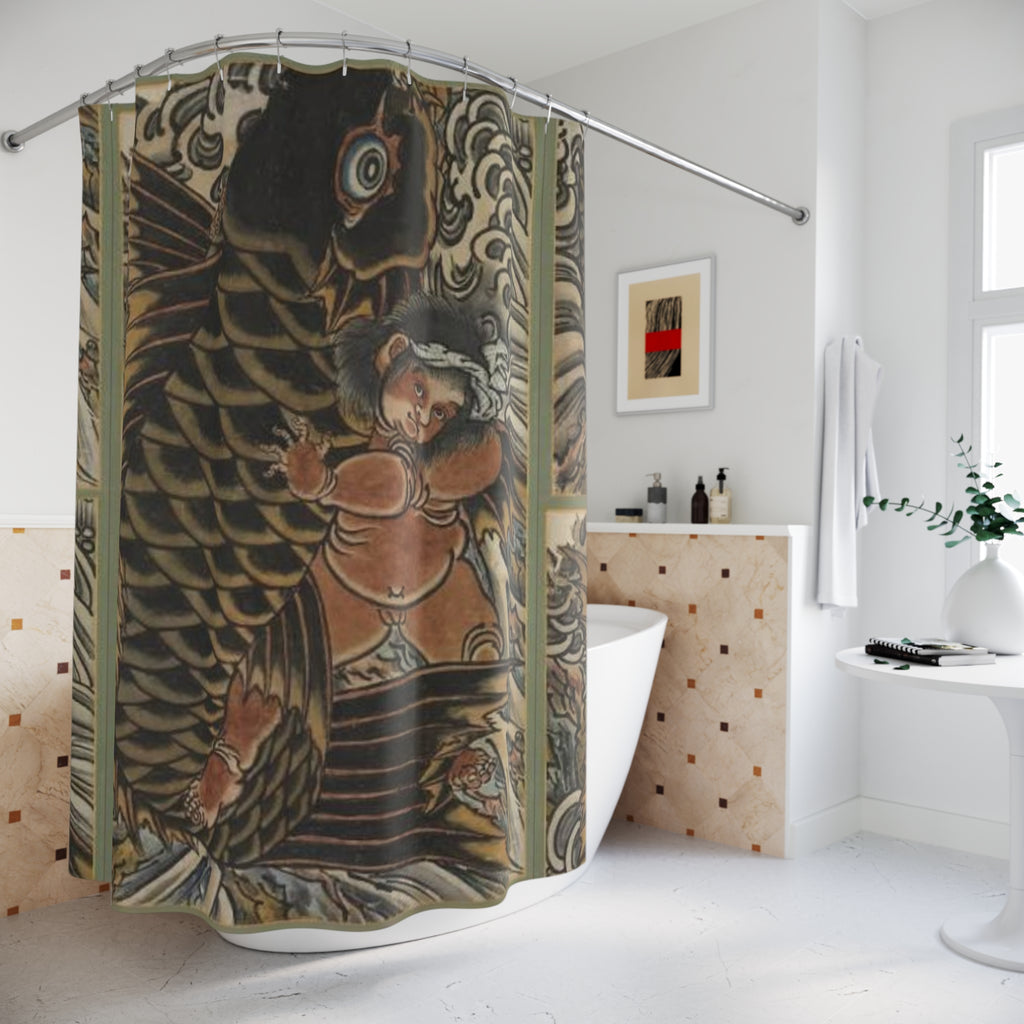 Kintaro and Koi Carp Bathroom Shower Curtain