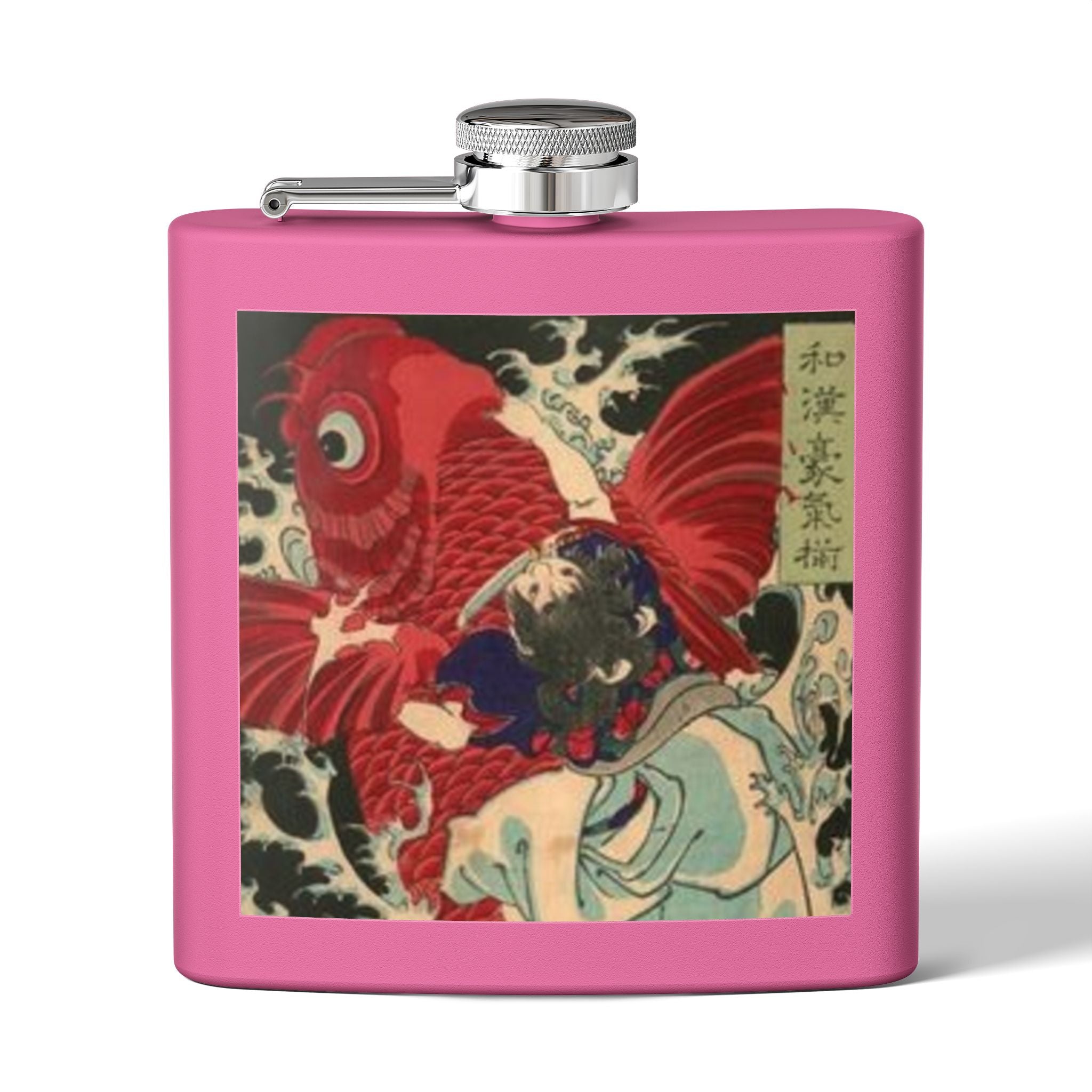 Kintaro on Red Koi Stainless Steel Flask, 6oz