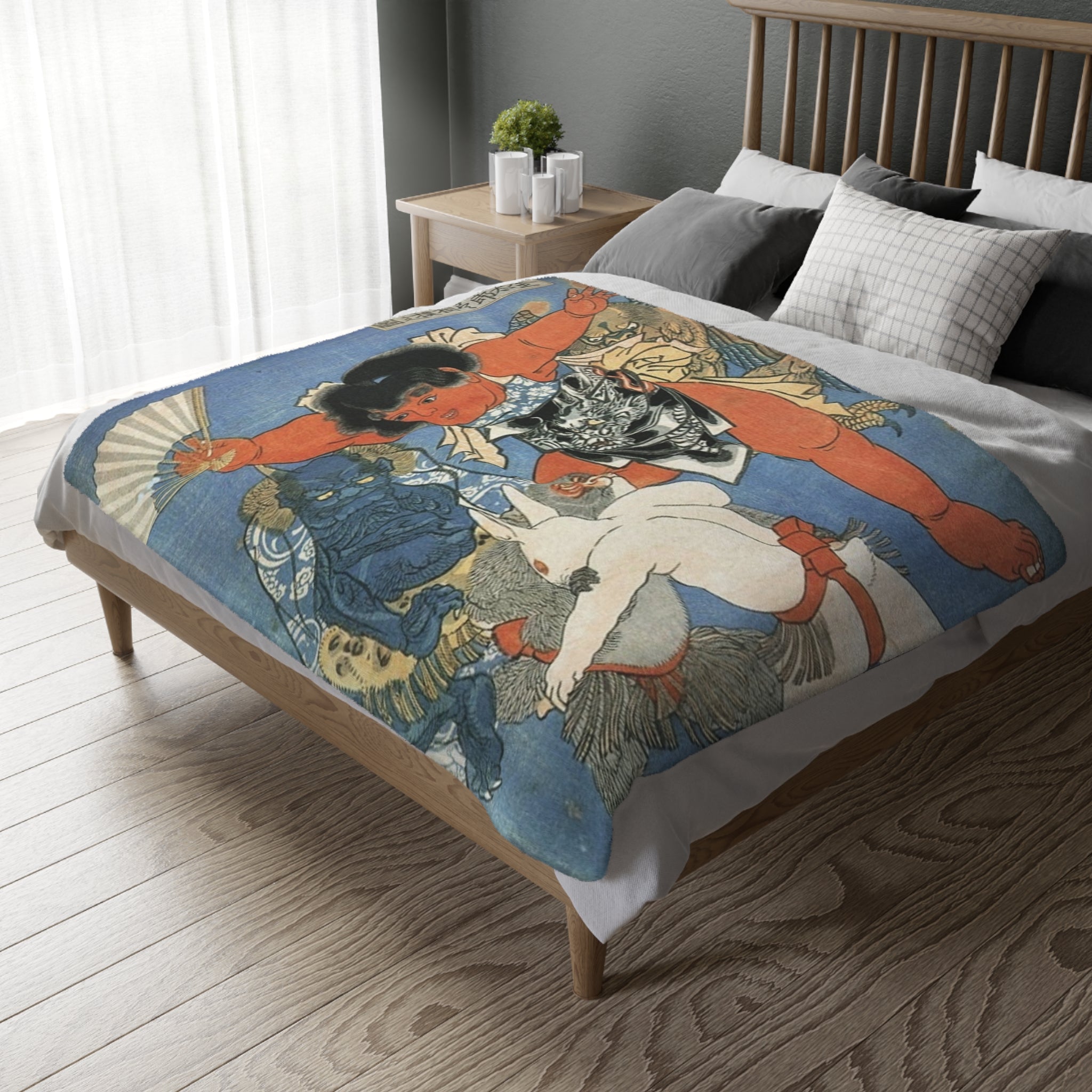2 Different Kintaro Prints on Velveteen Microfiber Blanket (Two-sided print)