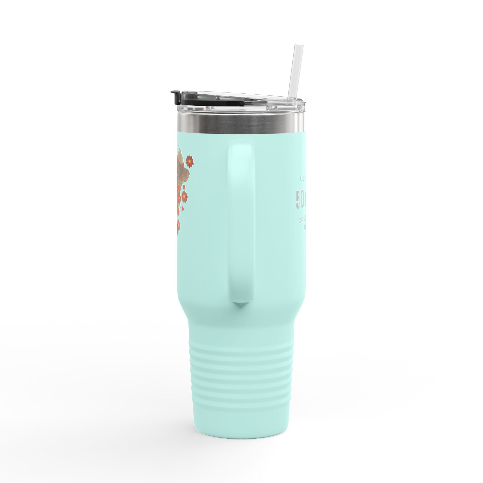 Kintaro with Koi and Cherry Blossoms — 40oz Insulated Travel Mug Tumbler with Handle
