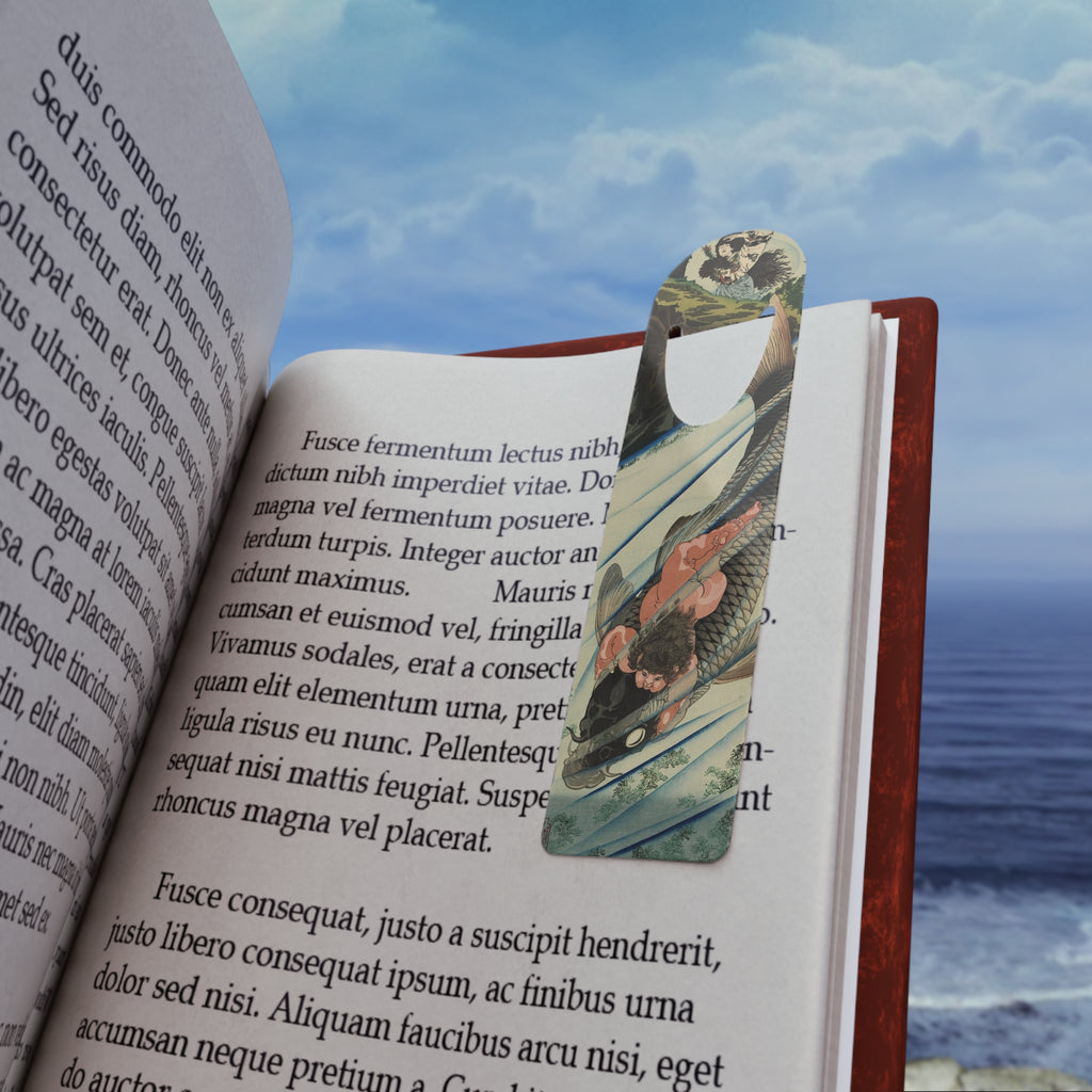 Metal Bookmark with Vintage Japanese Kintaro Print — Slim Book Page Marker