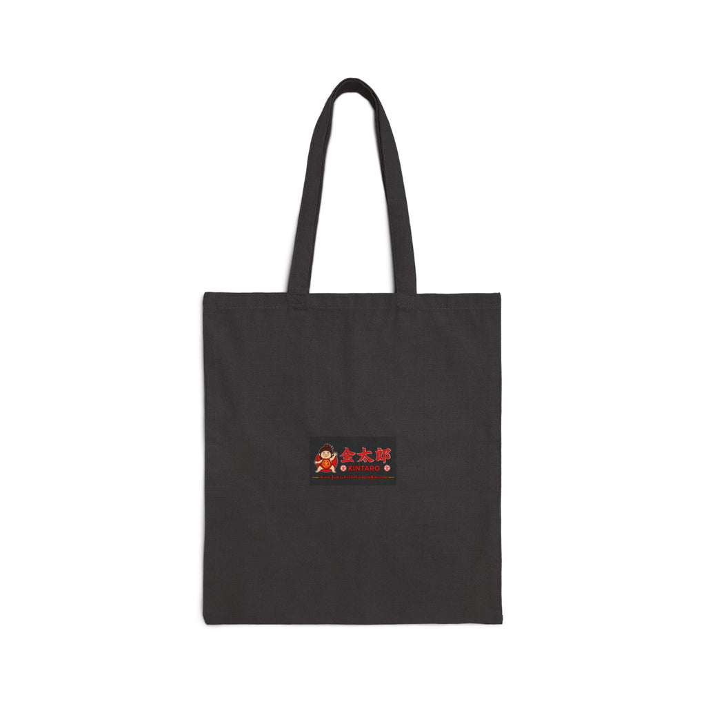 Kintaro Riding Red Koi on Black Canvas Tote Bag