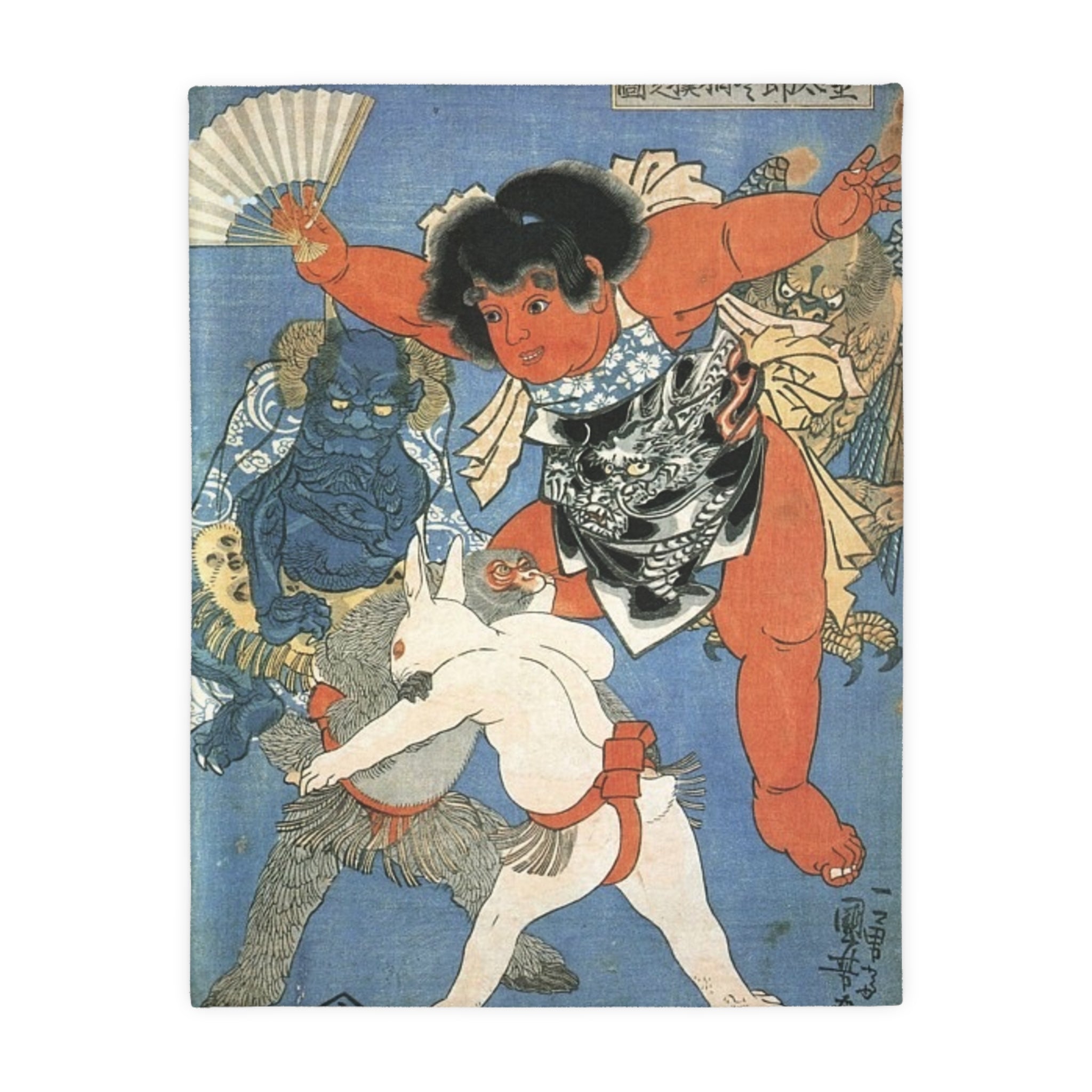 2 Different Kintaro Prints on Velveteen Microfiber Blanket (Two-sided print)