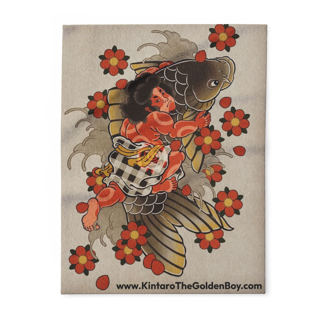 Kintaro Koi Cherry Blossoms Fleece Blanket
