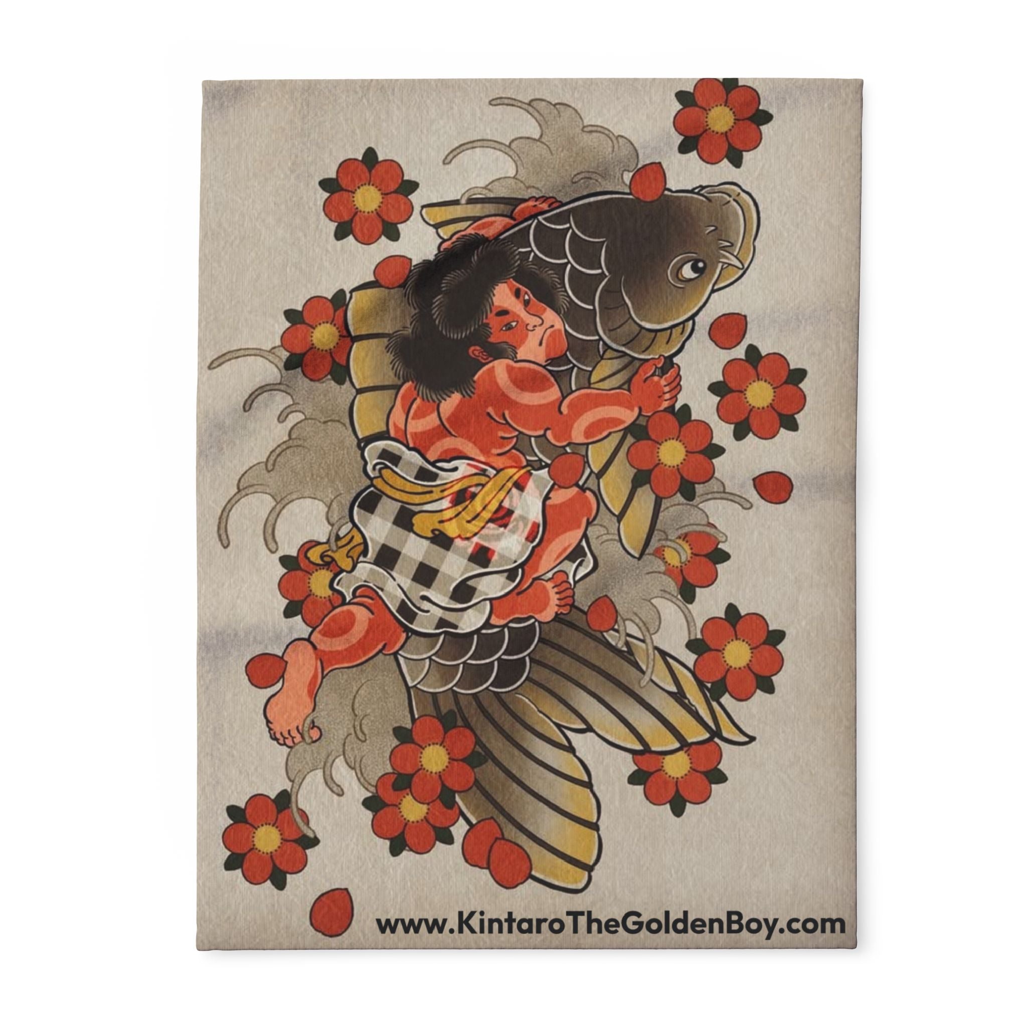 Kintaro Koi Cherry Blossoms Fleece Blanket
