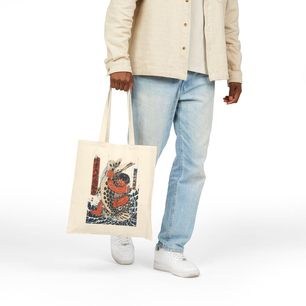 Kintaro Fighting Fish Printed on Canvas Tote Bag (2 Colors)