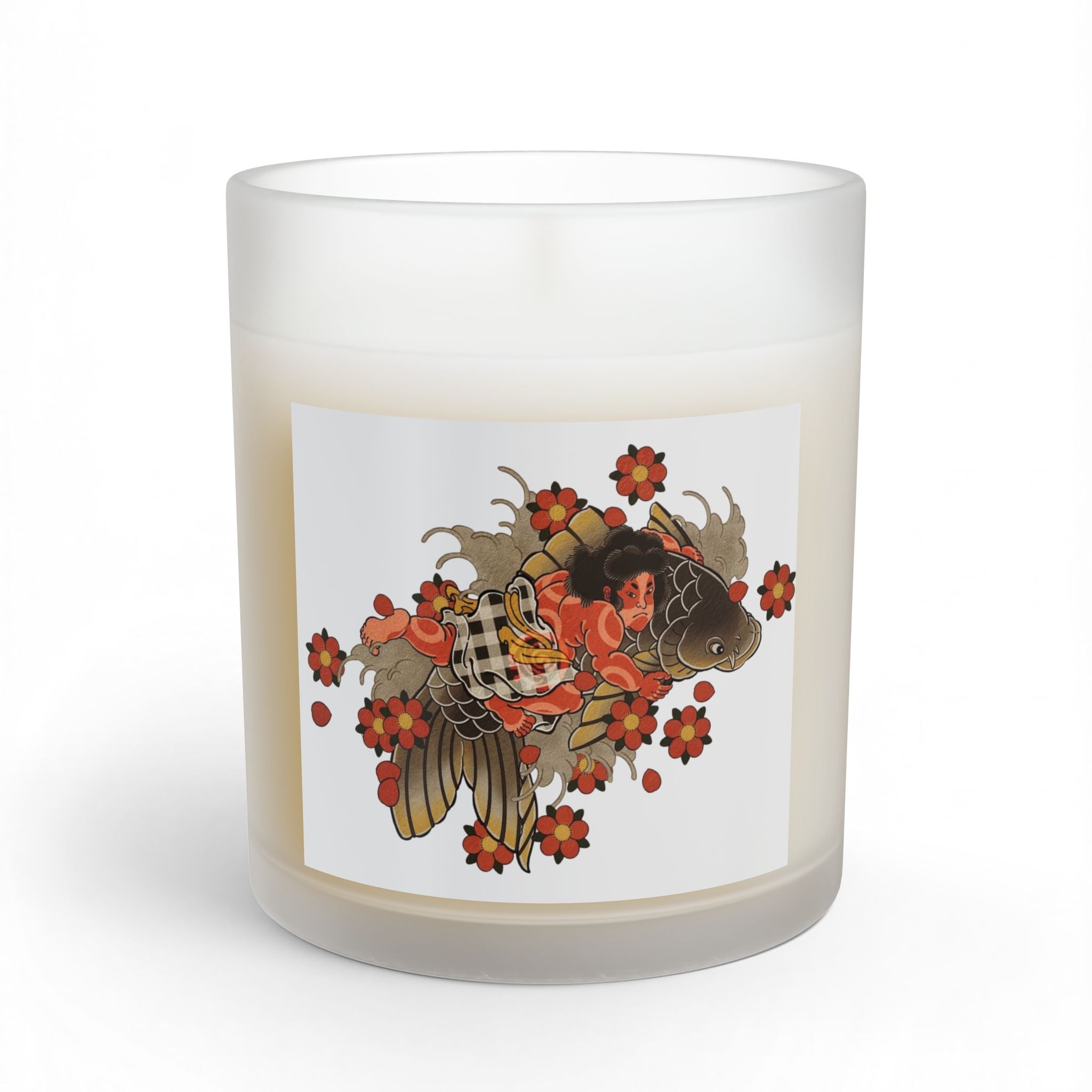 Kintaro with Koi and Cherry Blossoms Glass Candle, 11oz