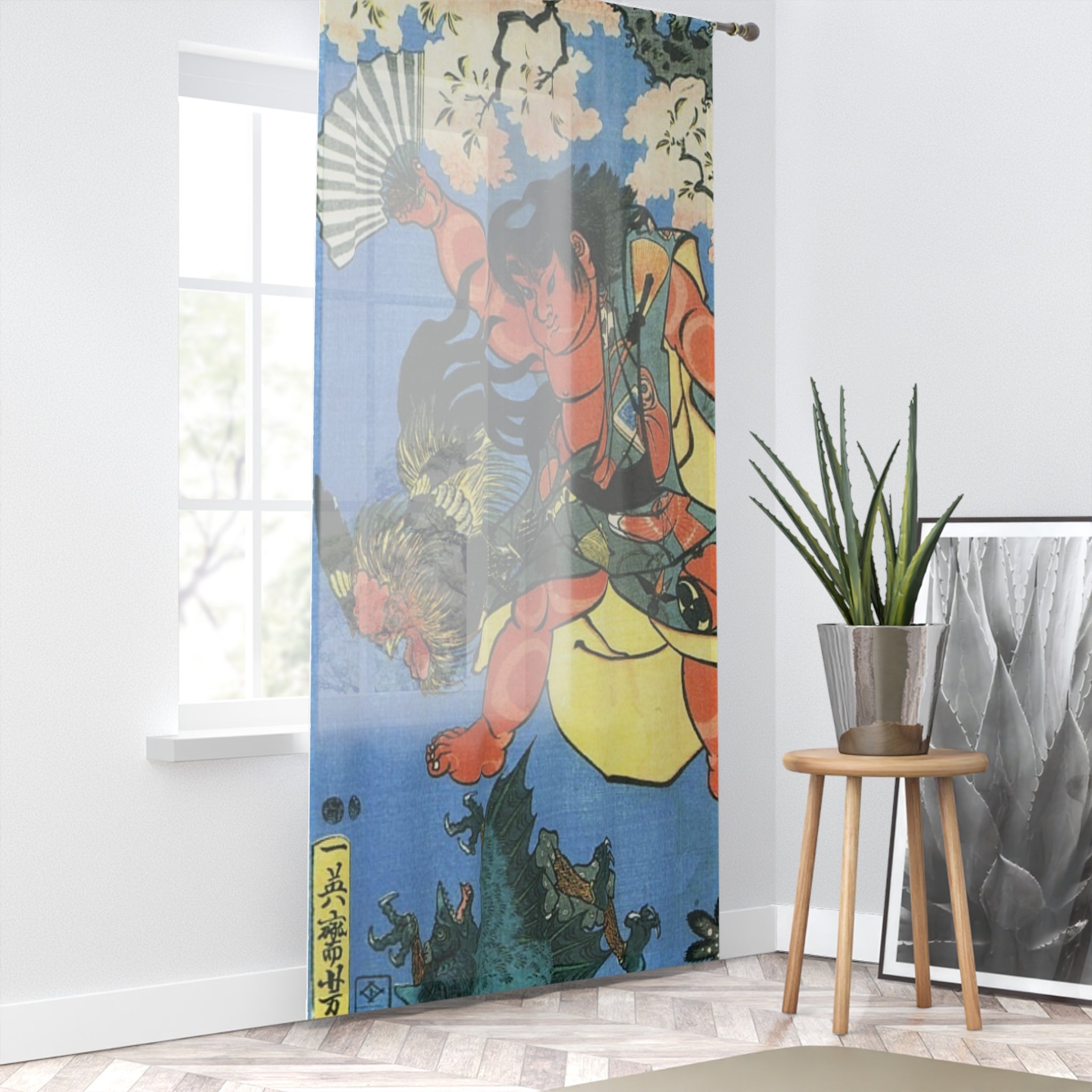 Samurai Boy Warrior Window Curtain | Vintage Japanese Print