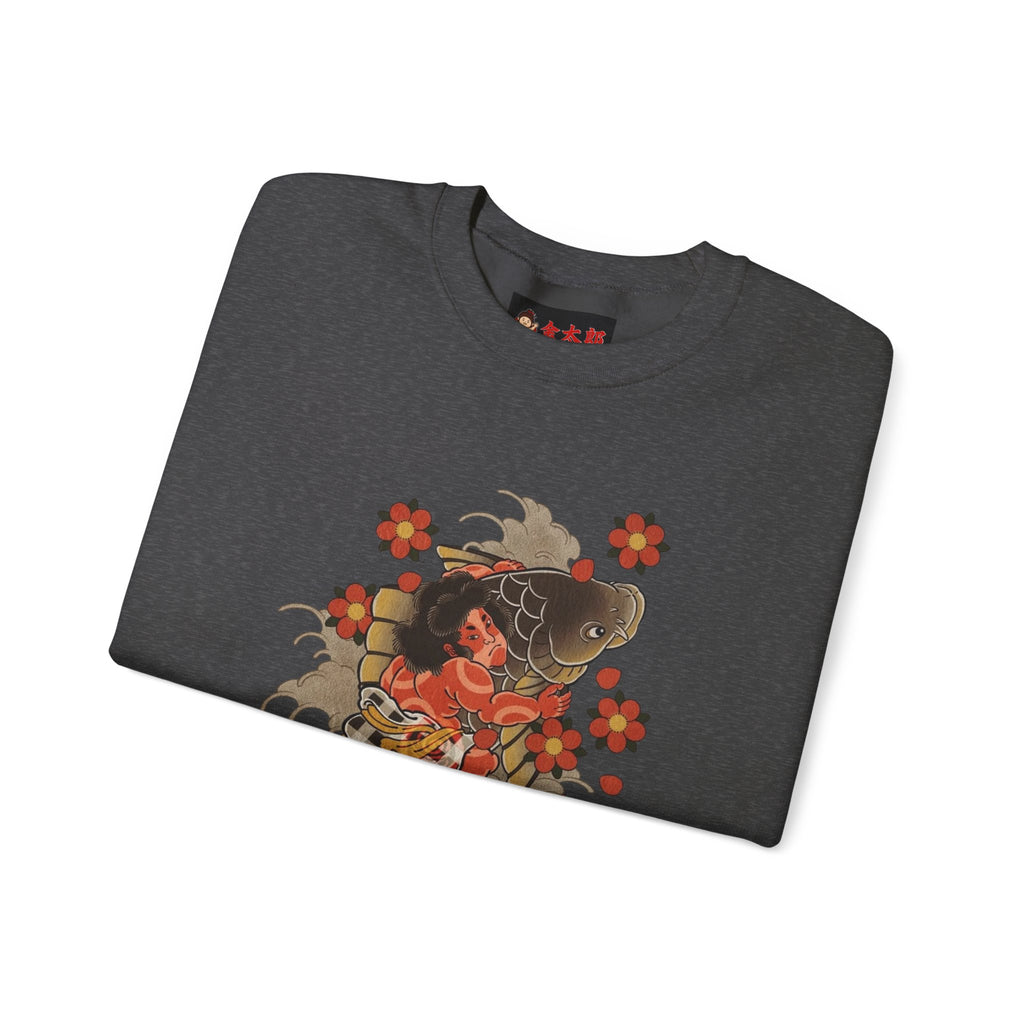 Kintaro The Golden Boy with Koi and Cherry Blossoms Crewneck Sweatshirt