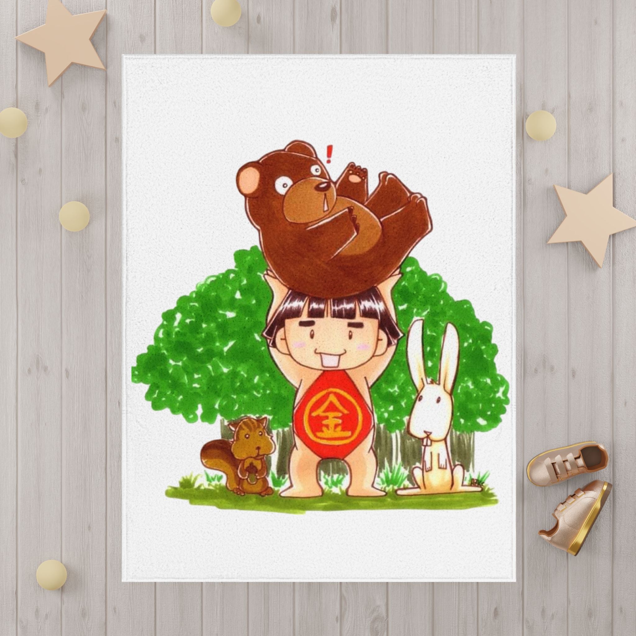 Toddler Blanket — Kintaro The Golden Boy with Bear & Bunny Nursery Throw