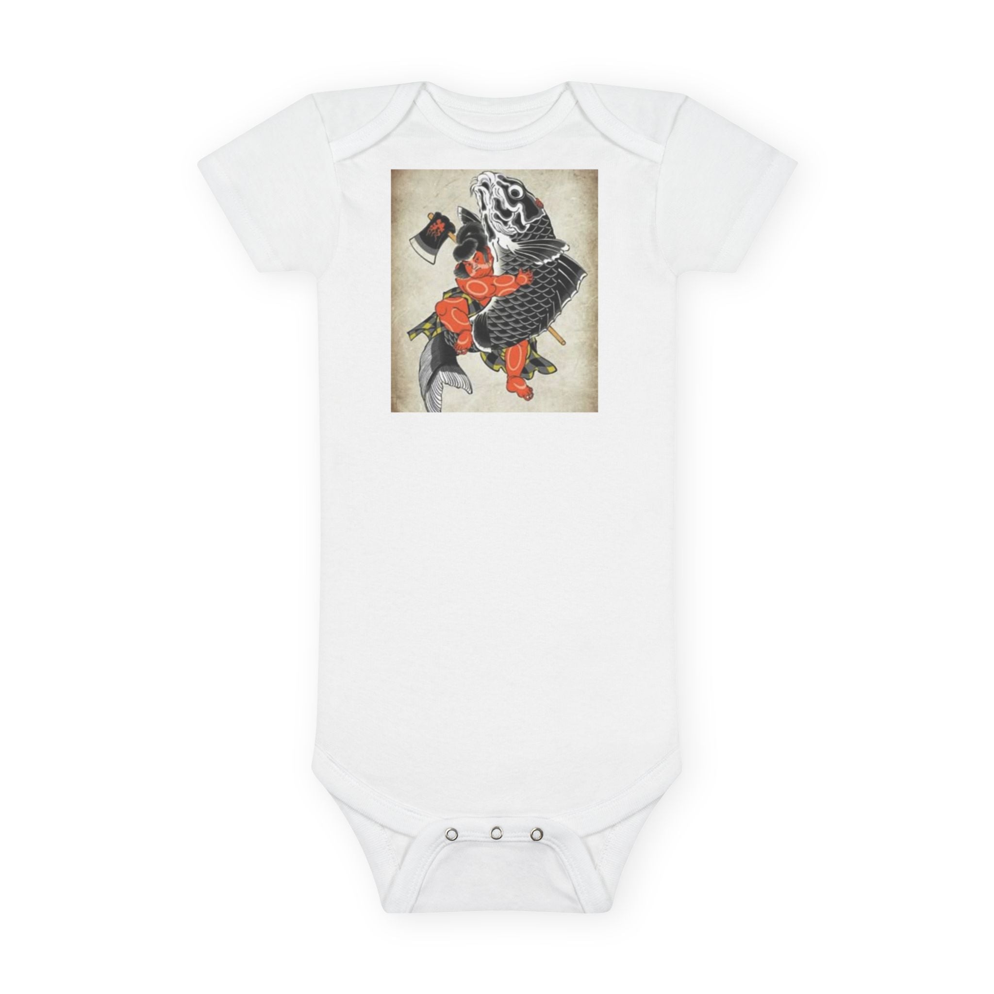 Vintage Samurai Kintaro Koi Baby Onesie