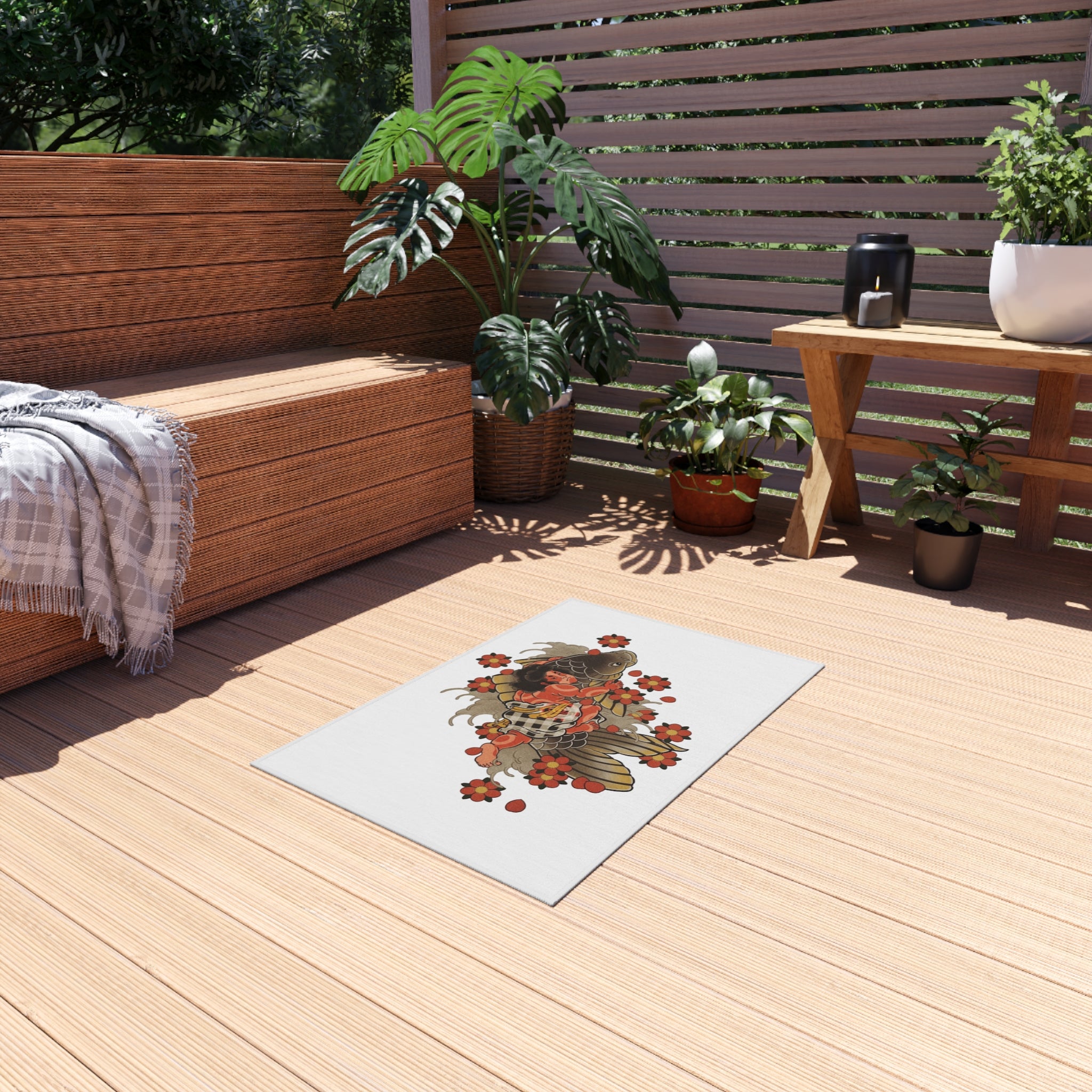 Kintaro, Koi and Cherry Blossoms Outdoor Rug — Garden Patio Mat