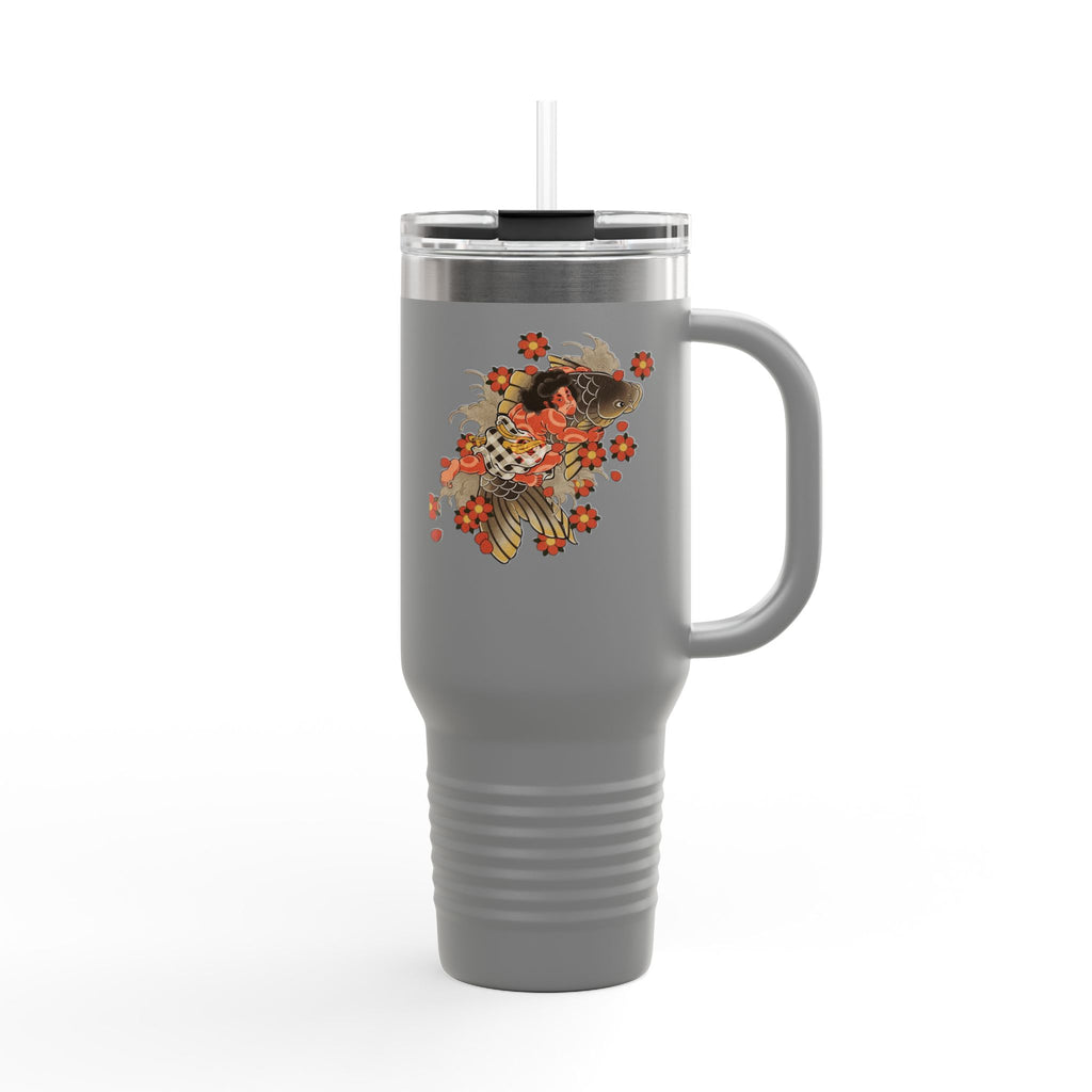 Kintaro with Koi and Cherry Blossoms — 40oz Insulated Travel Mug Tumbler with Handle