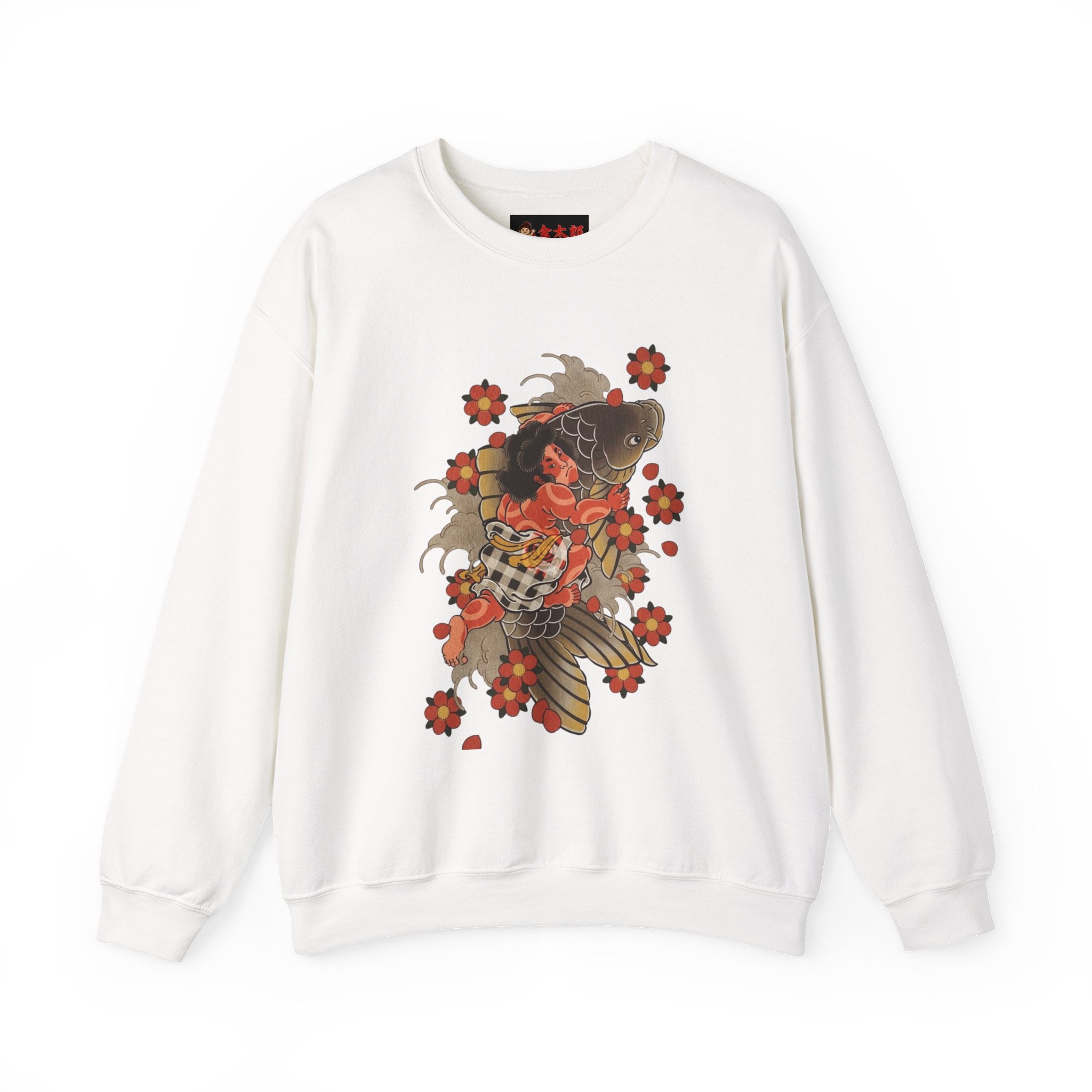 Kintaro The Golden Boy with Koi and Cherry Blossoms Crewneck Sweatshirt