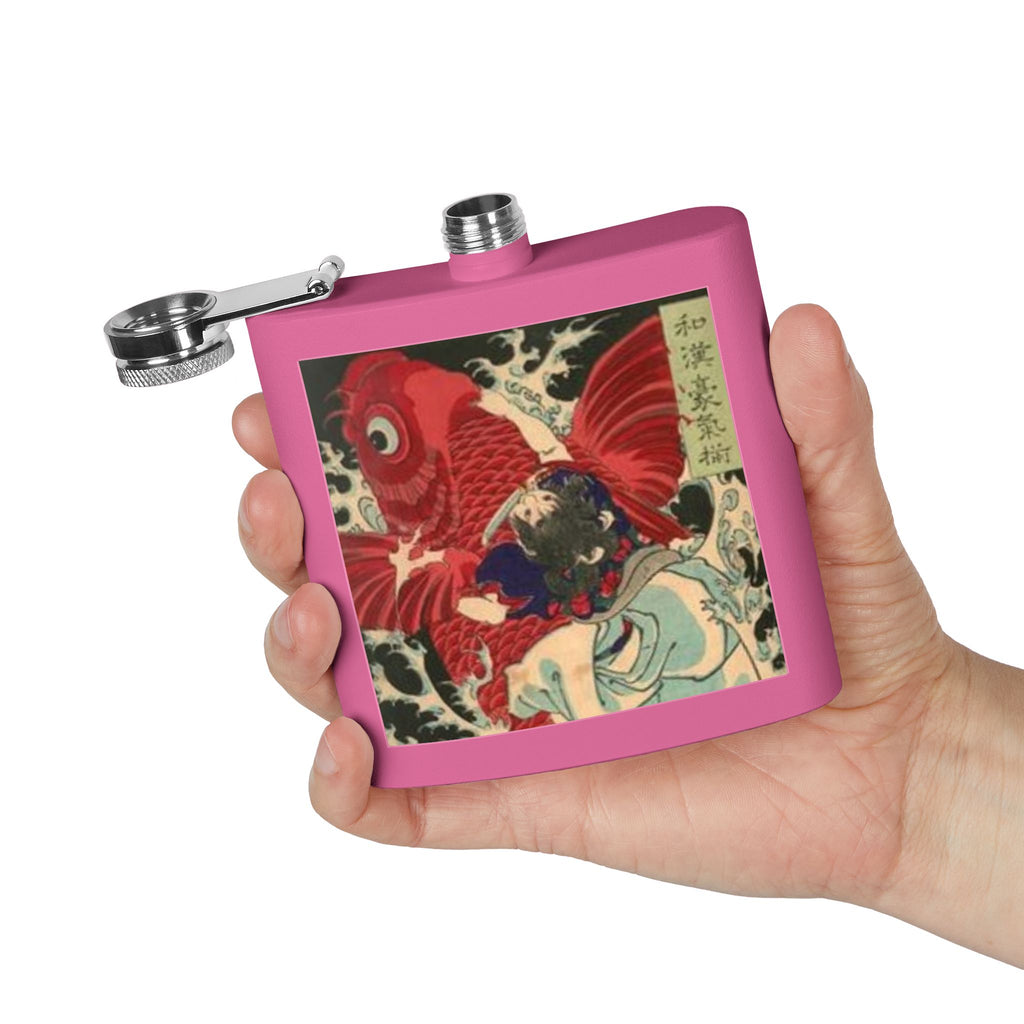 Kintaro on Red Koi Stainless Steel Flask, 6oz