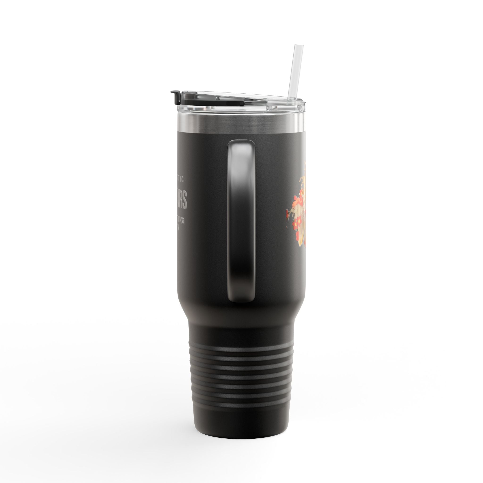 Kintaro with Koi and Cherry Blossoms — 40oz Insulated Travel Mug Tumbler with Handle (Right Handed)