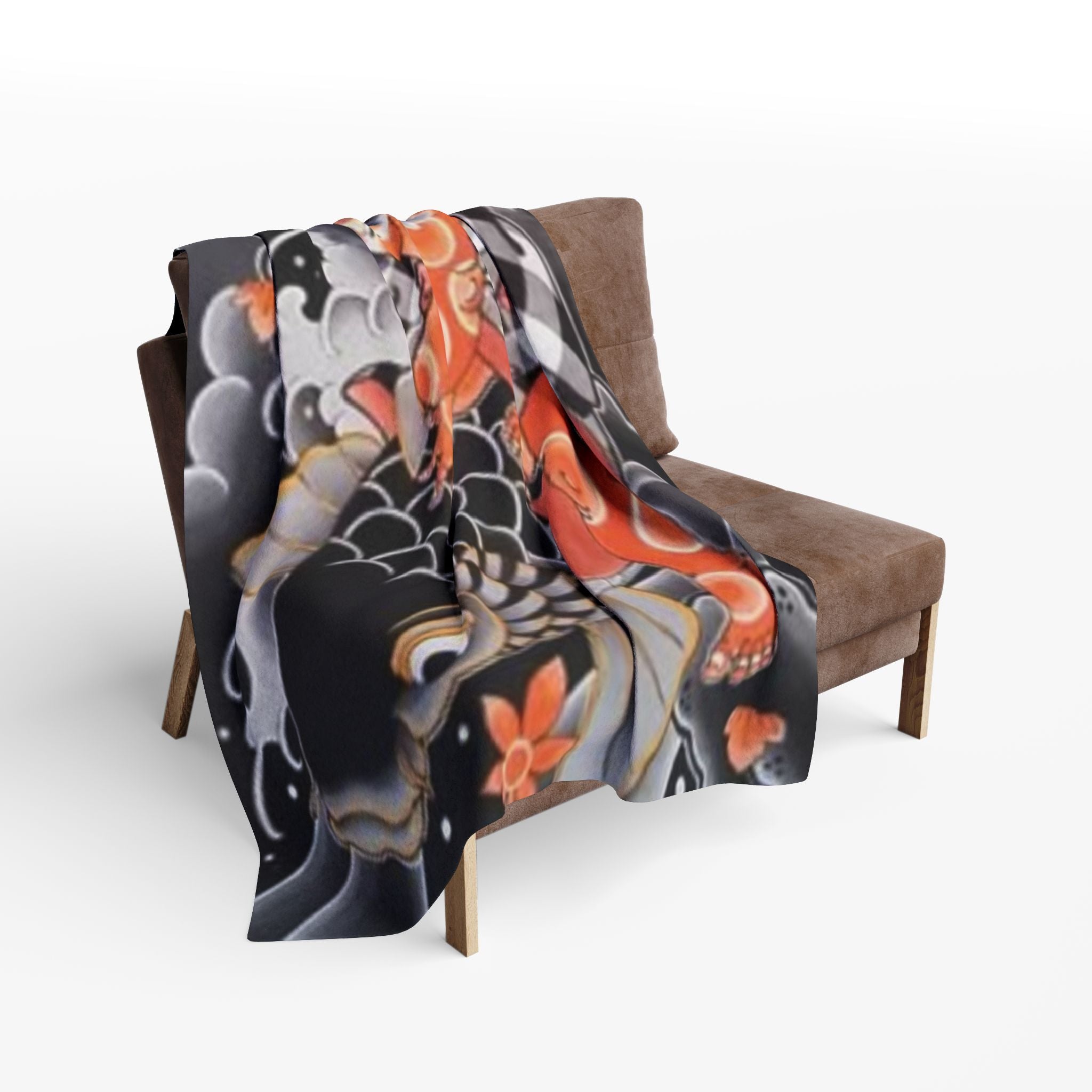 Kintaro The Golden Boy Riding a Koi Printed on a Arctic Fleece Blanket