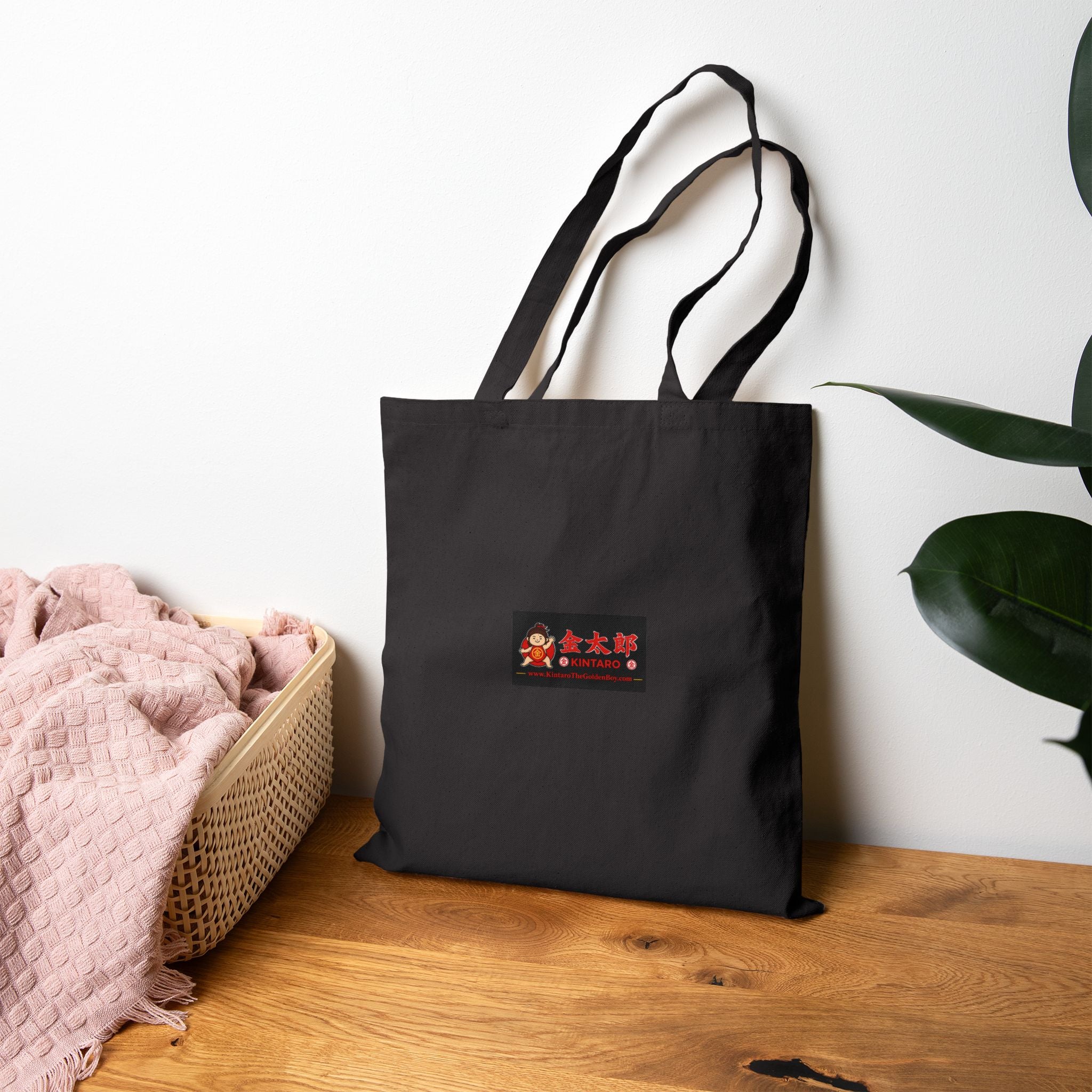 Kintaro Riding Red Koi on Black Canvas Tote Bag