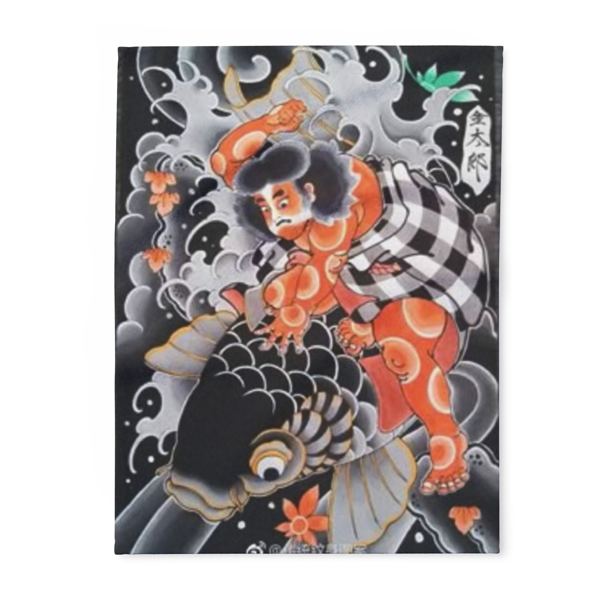Kintaro The Golden Boy Riding a Koi Printed on a Arctic Fleece Blanket