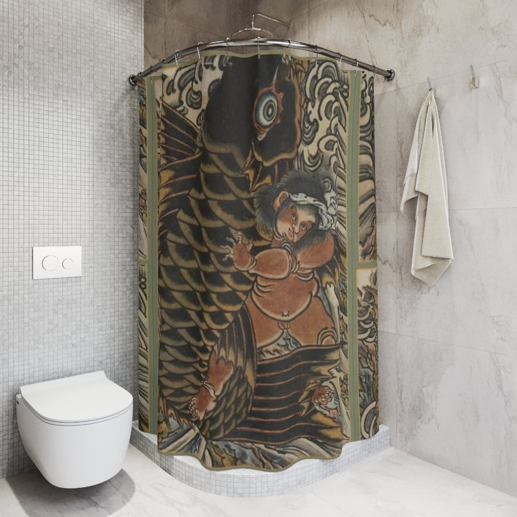 Kintaro and Koi Carp Bathroom Shower Curtain