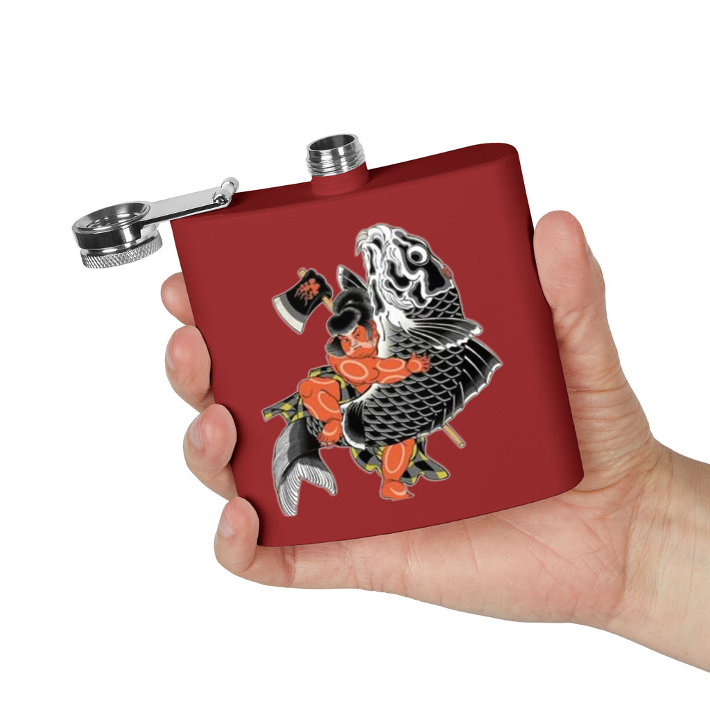 Kintaro with Koi and Axe on a Stainless Steel Flask, 6oz