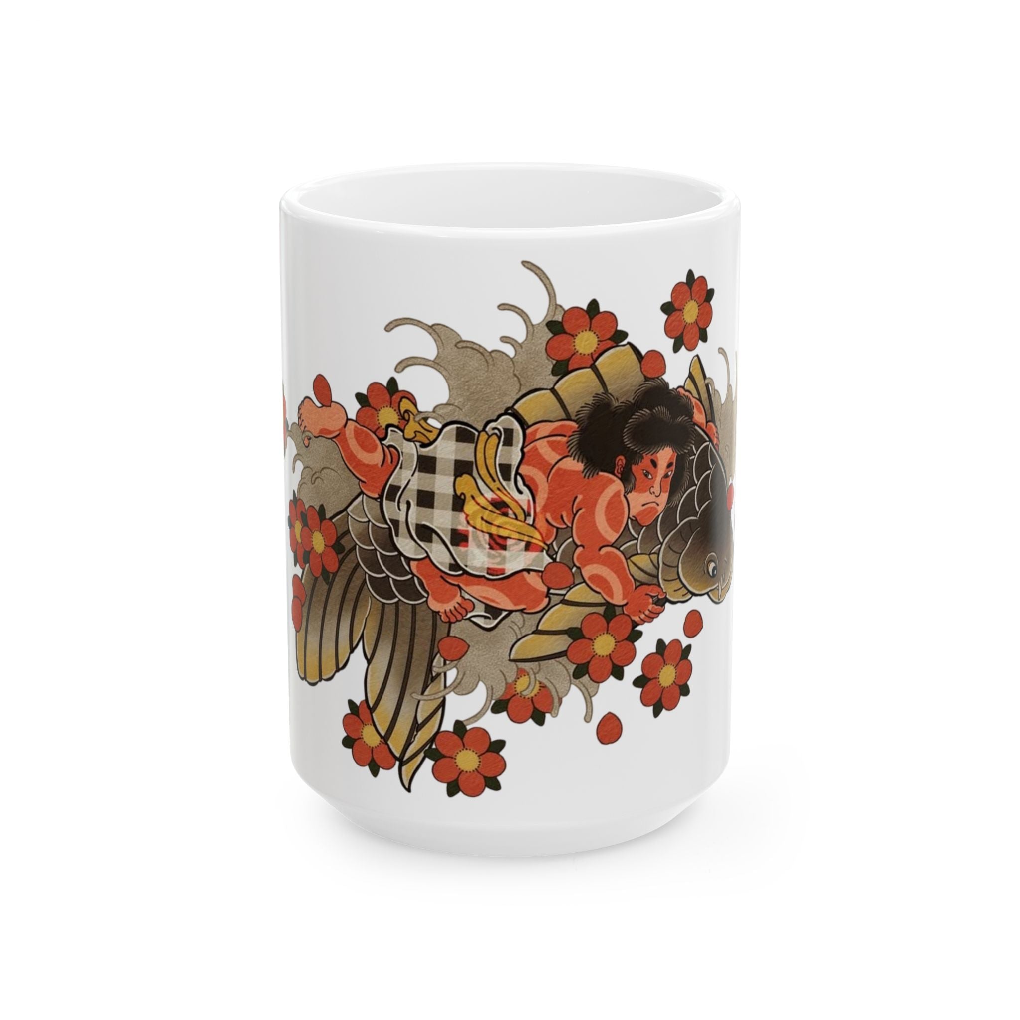 Kintaro With Koi and Cherry Blossoms Ceramic Mug, (11oz, 15oz)