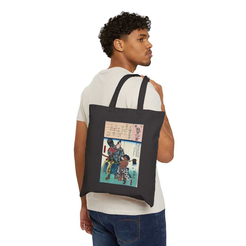 Kintaro and Samurai Print Cotton Tote Bag (One Sided)