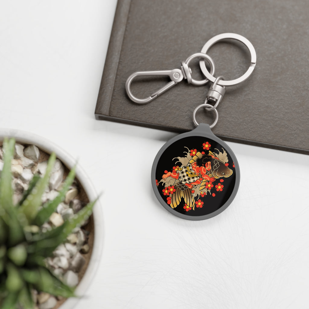 Kintaro with Koi and Cherry Blossom Keyring Tag