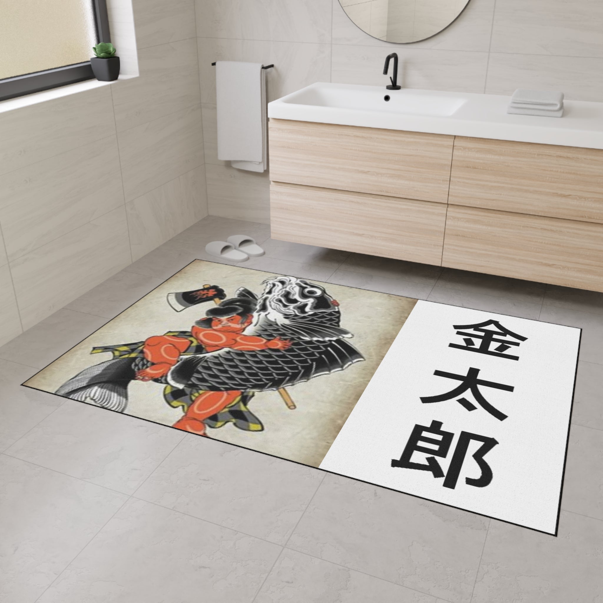 Kintaro The Golden Boy Riding Koi Heavy Duty Floor Mat