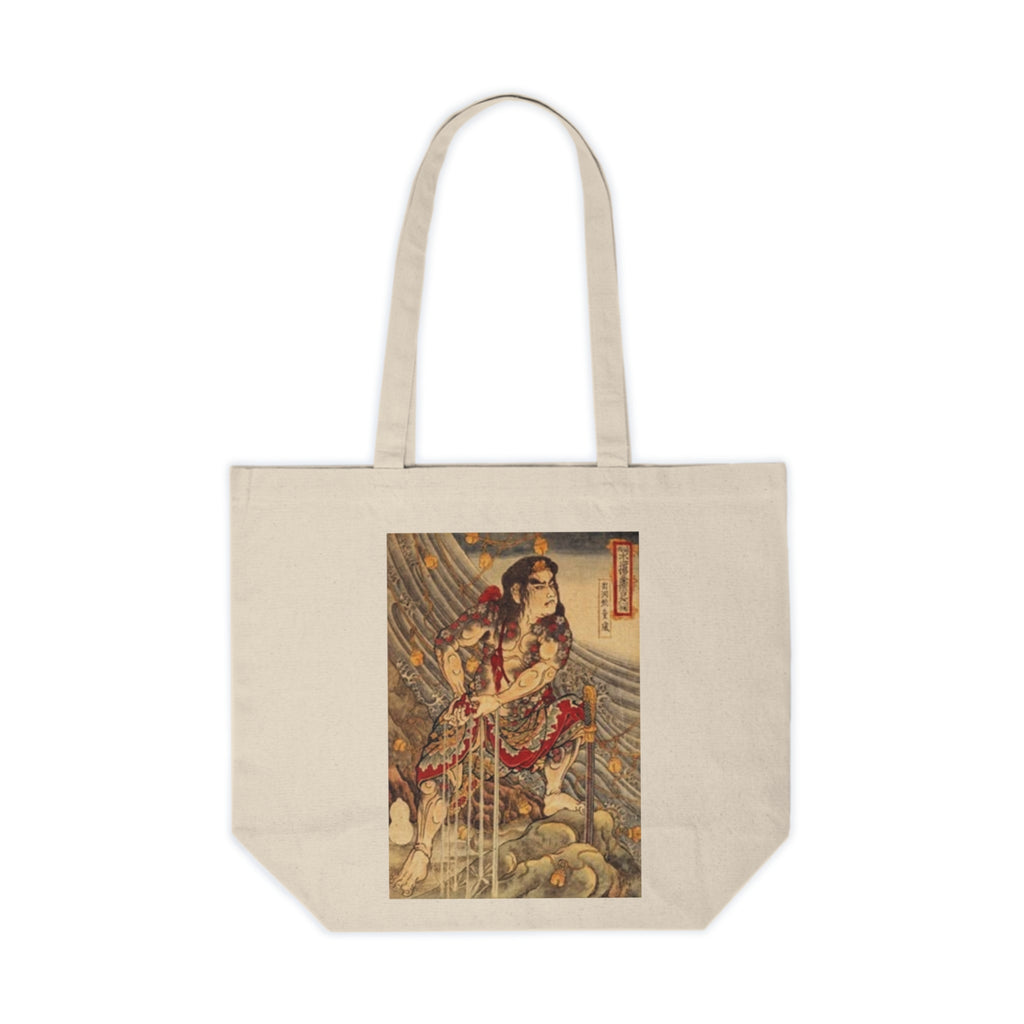 Japanese Samurai Woodblock Art Canvas Tote