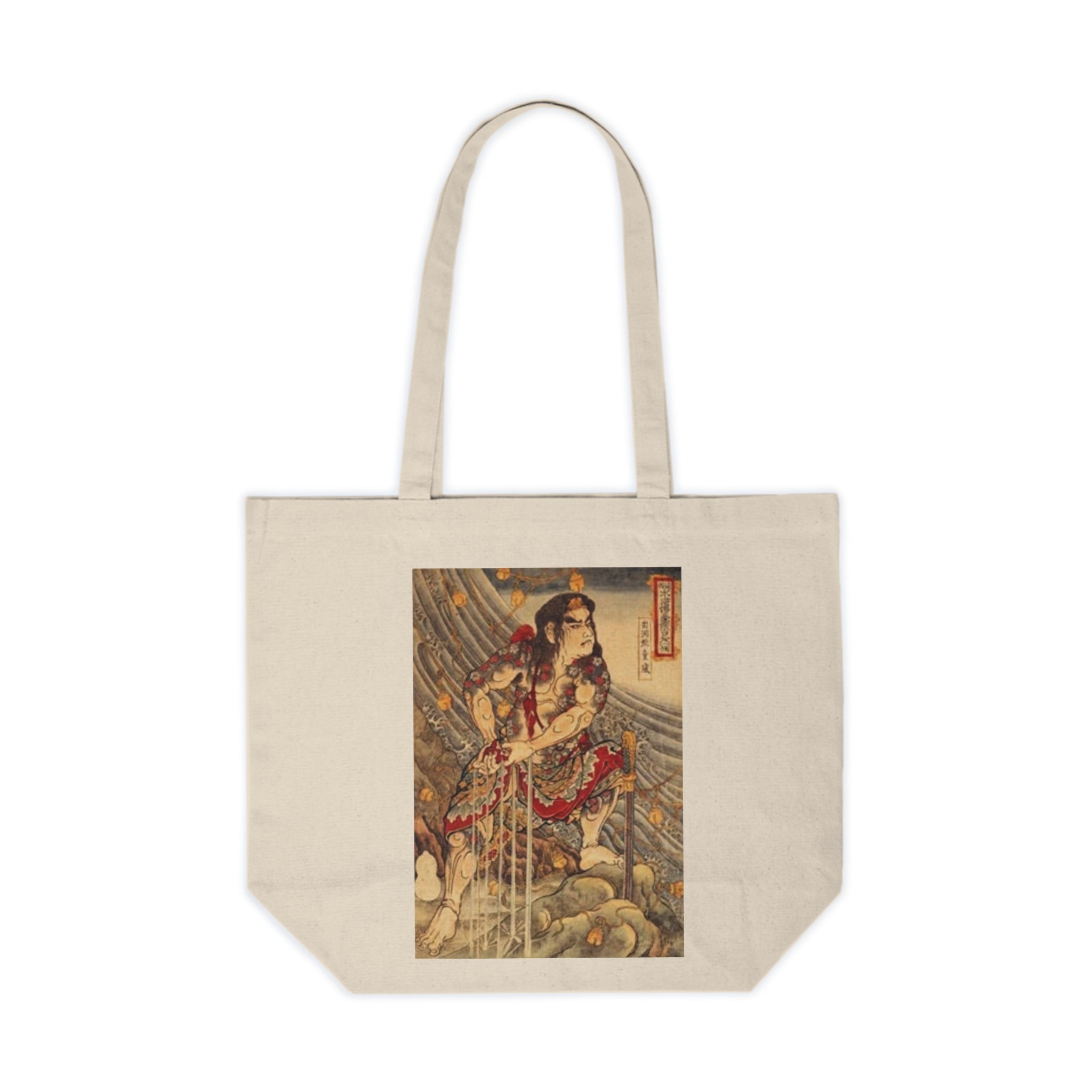 Japanese Samurai Woodblock Art Canvas Tote
