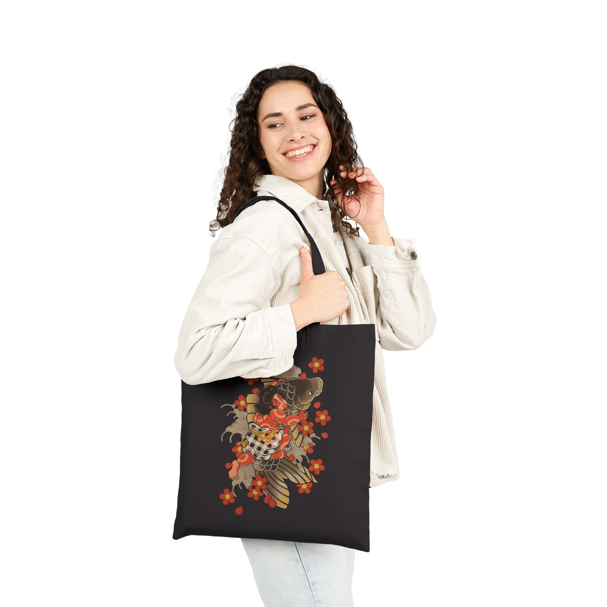 Kintaro with Koi and Cherry  Blossoms Canvas Tote  Market Bag