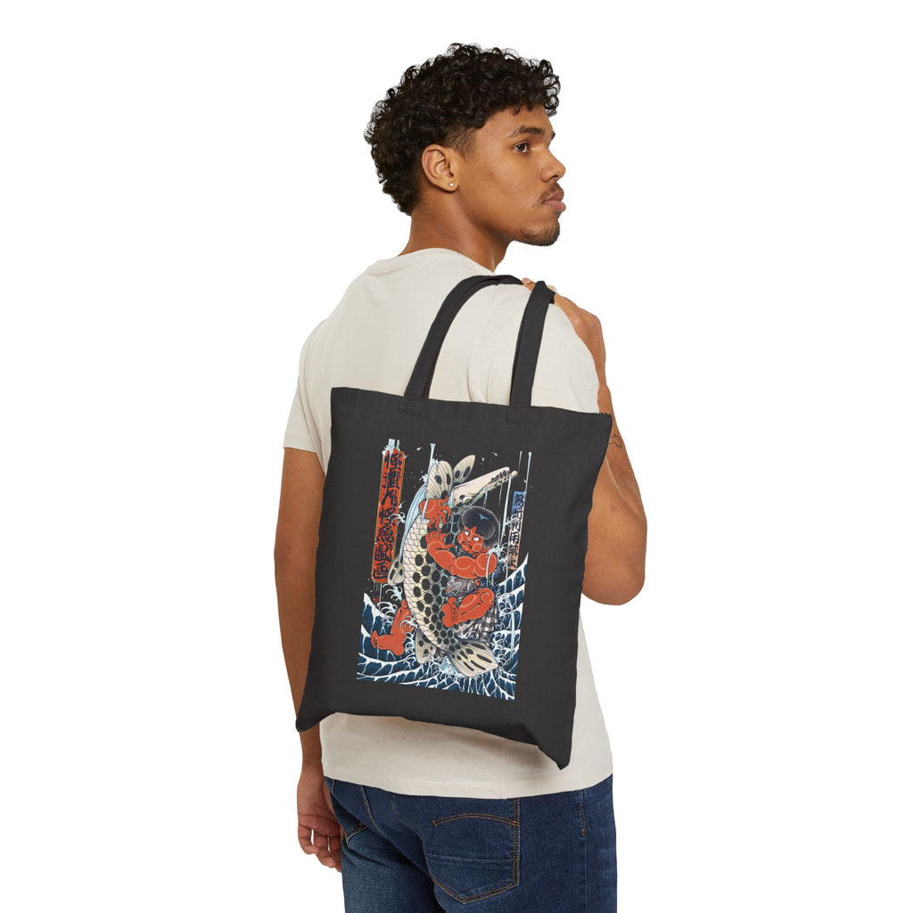Kintaro Fighting Fish Printed on Canvas Tote Bag (2 Colors)