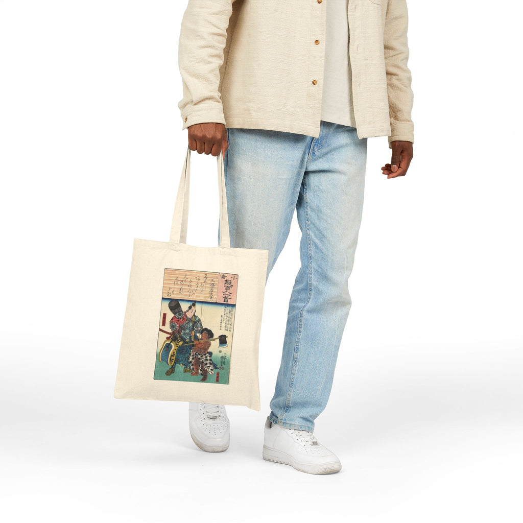 Kintaro and Samurai Print Cotton Tote Bag (One Sided)