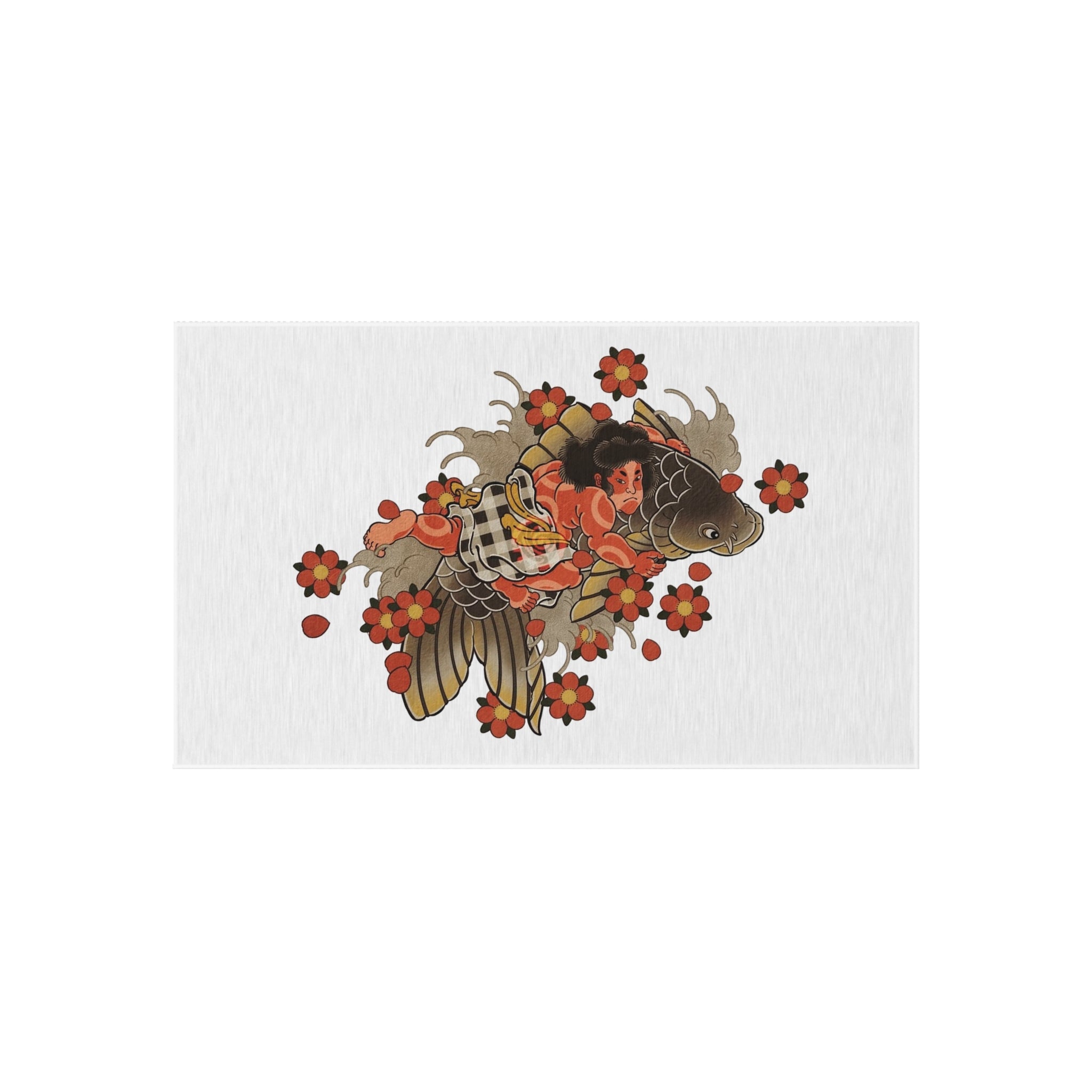 Kintaro, Koi and Cherry Blossoms Outdoor Rug — Garden Patio Mat