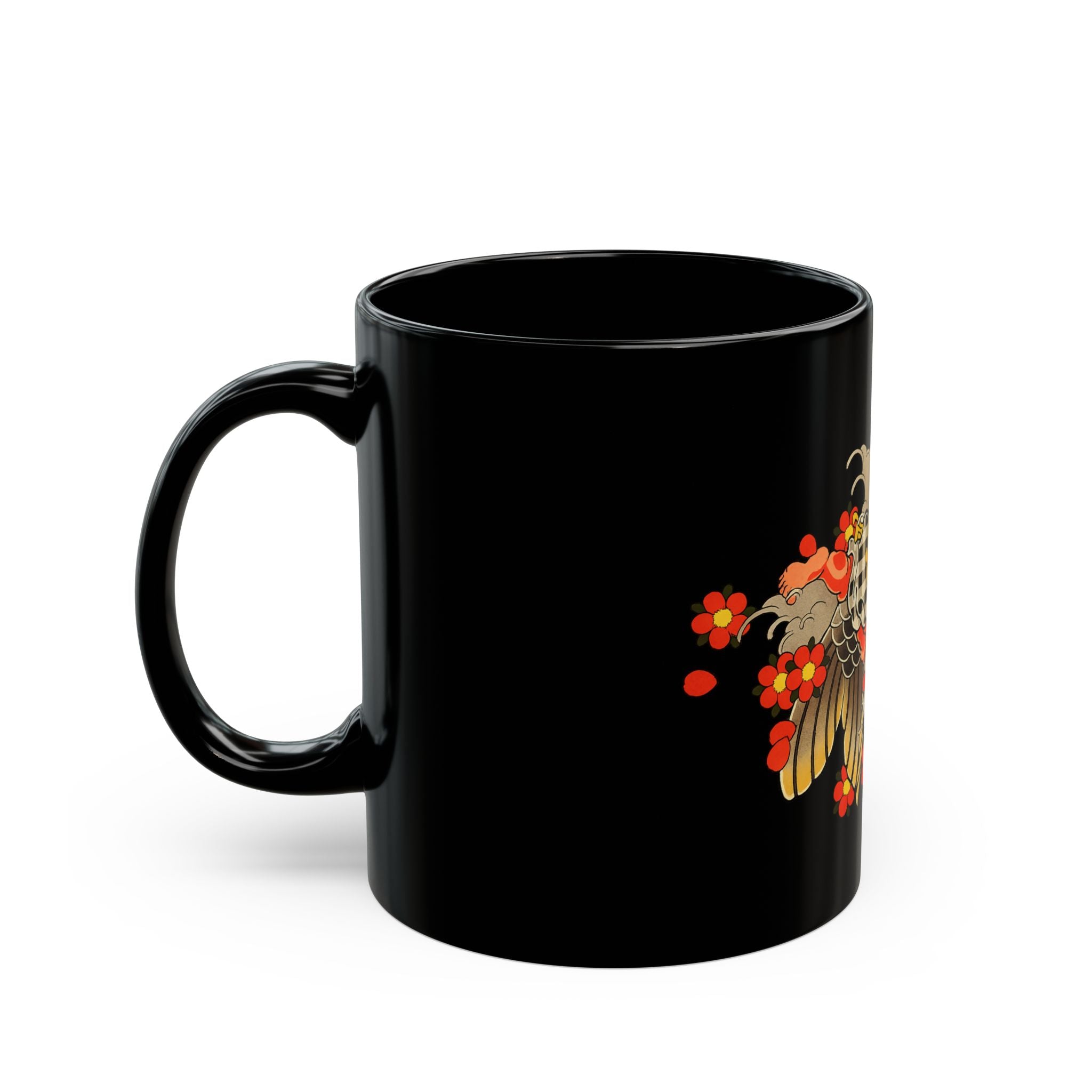 Kintaro and Koi with Cherry Blossoms Black Ceramic Mug (11oz/15oz)