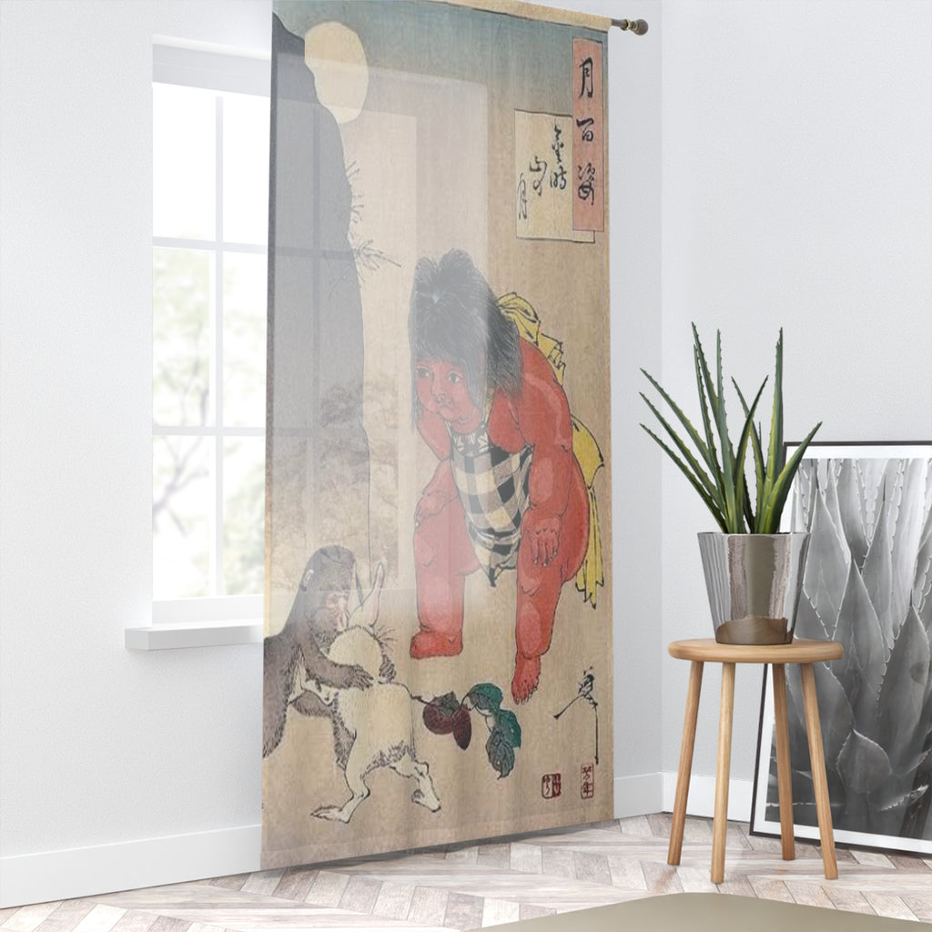 Kintaro Folk Tale Window Curtain | Vintage Japanese Print