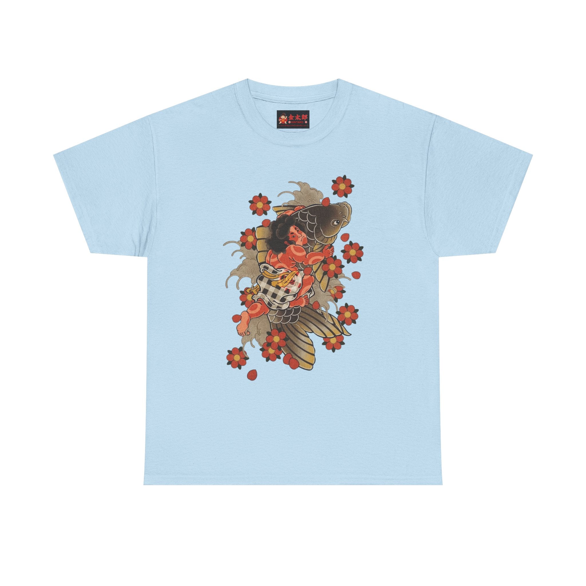 Kintaro The Golden Boy with Koi and Cherry Blossoms Printed T-Shirt