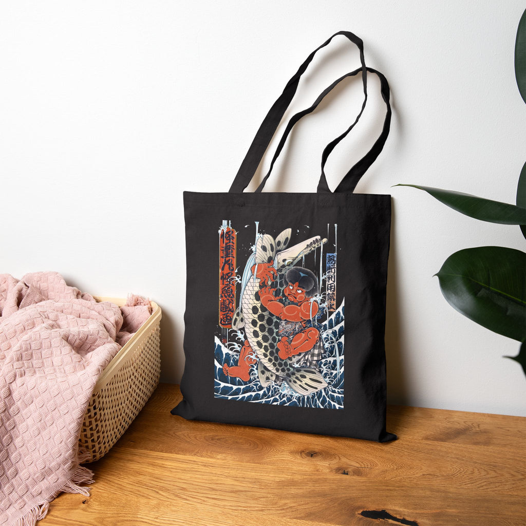 Kintaro Fighting Fish Printed on Canvas Tote Bag (2 Colors)
