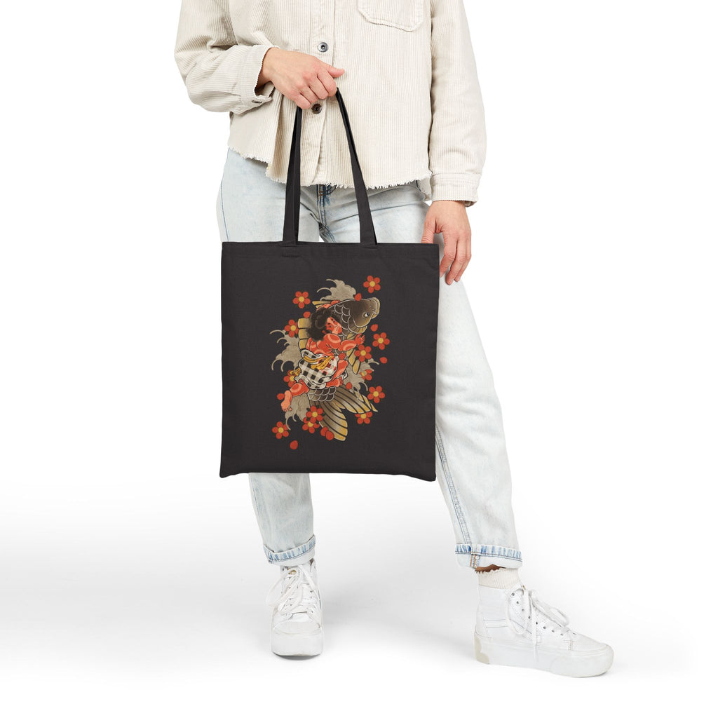 Kintaro with Koi and Cherry  Blossoms Canvas Tote  Market Bag