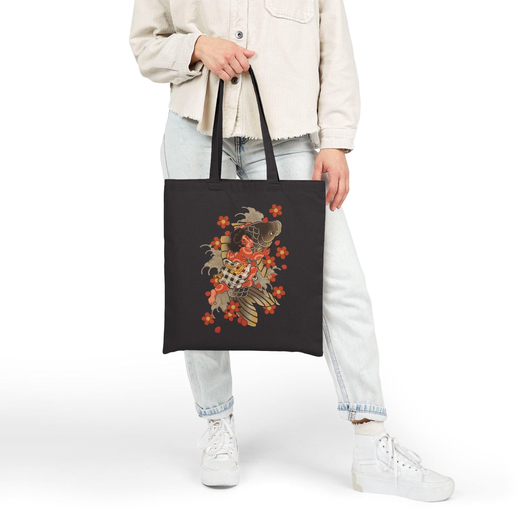 Kintaro with Koi and Cherry  Blossoms Canvas Tote  Market Bag