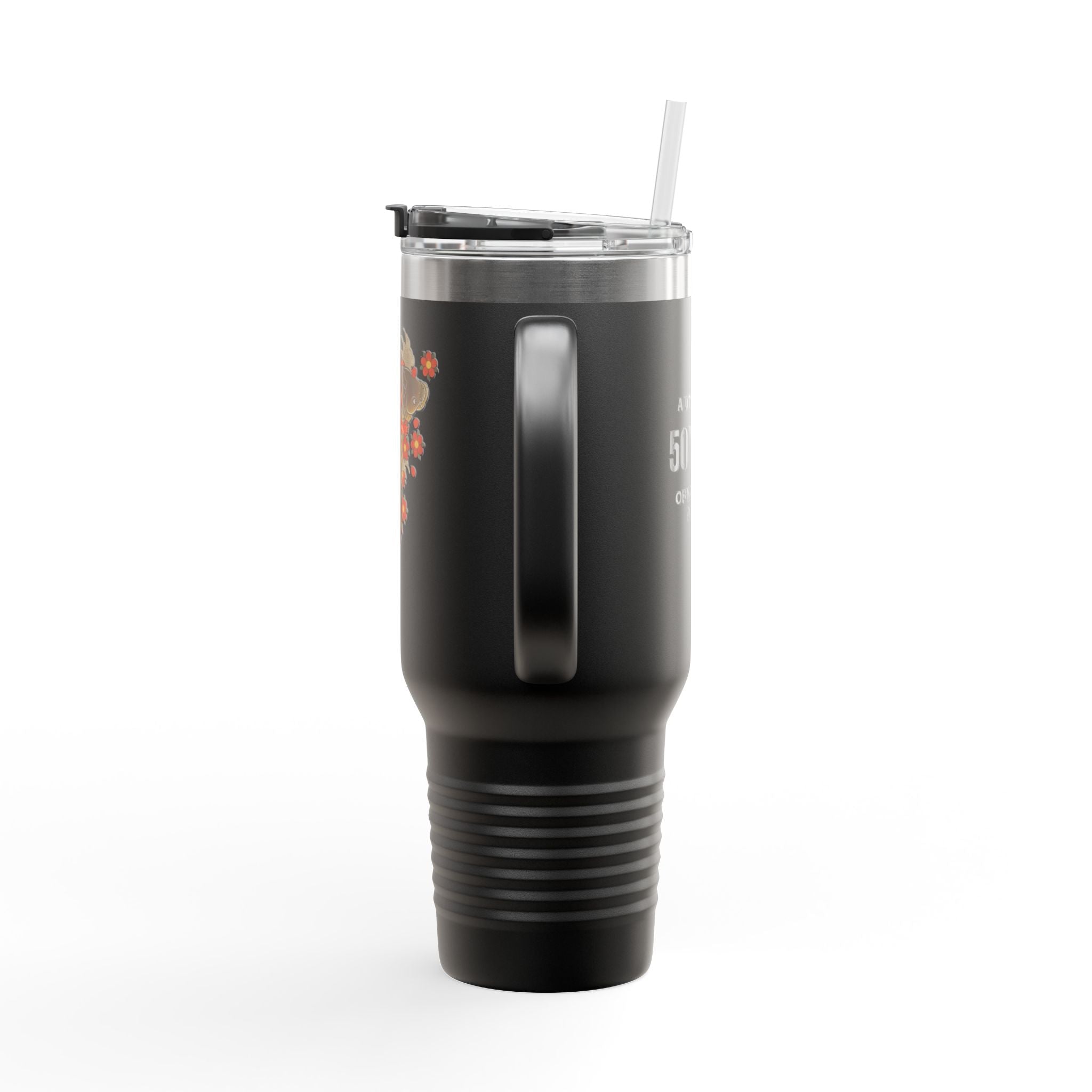 Kintaro with Koi and Cherry Blossoms — 40oz Insulated Travel Mug Tumbler with Handle