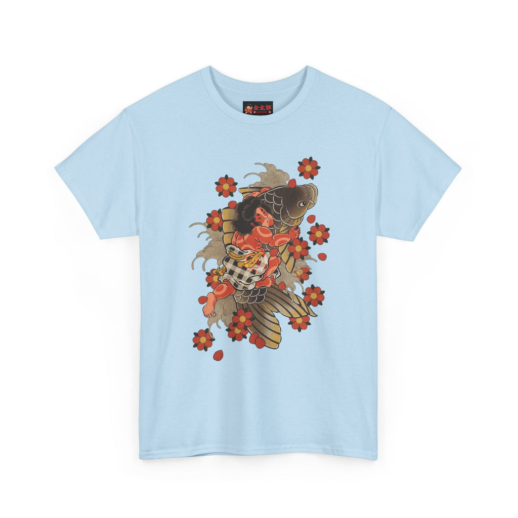 Kintaro The Golden Boy with Koi and Cherry Blossoms Printed T-Shirt