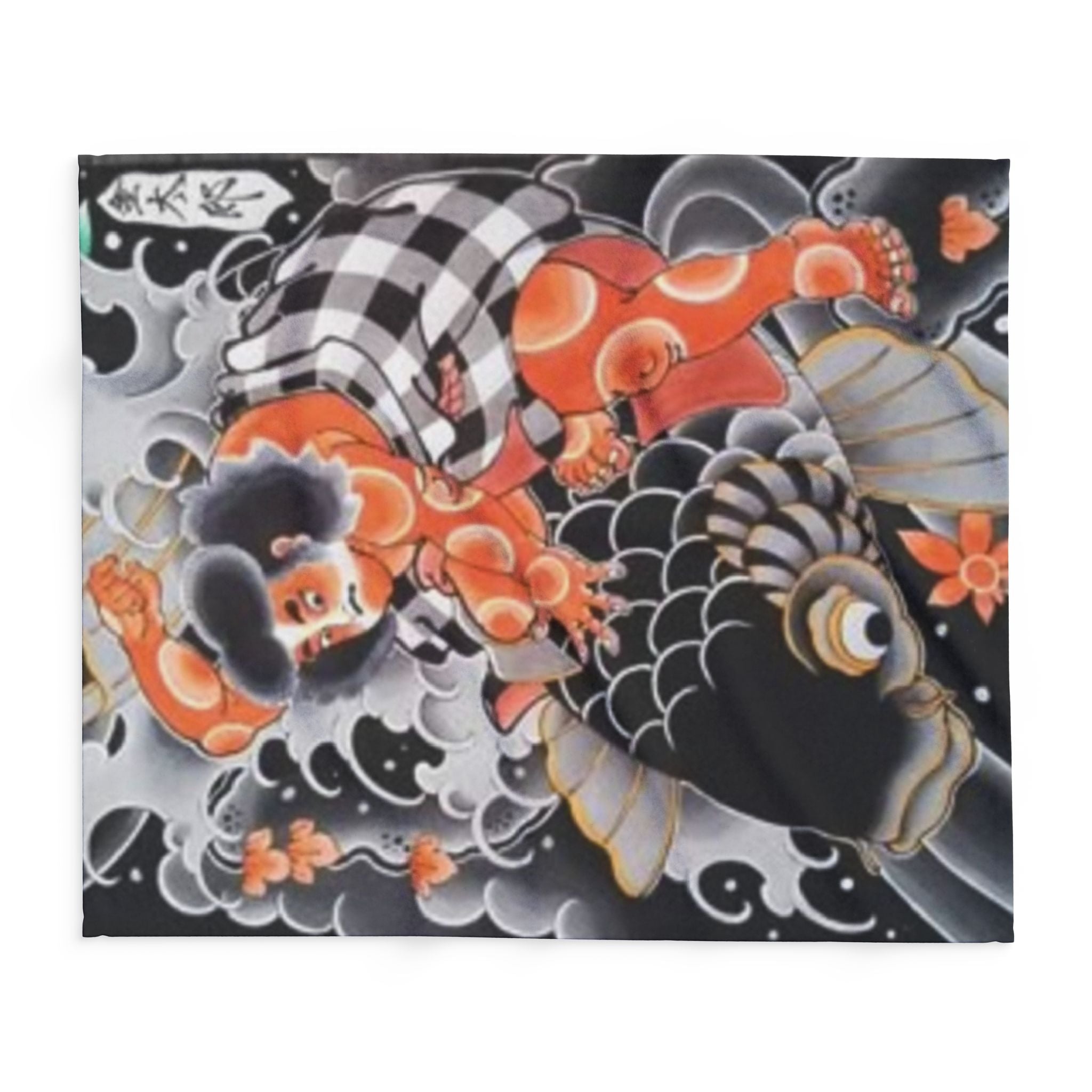 Kintaro The Golden Boy Riding a Koi Printed on a Arctic Fleece Blanket