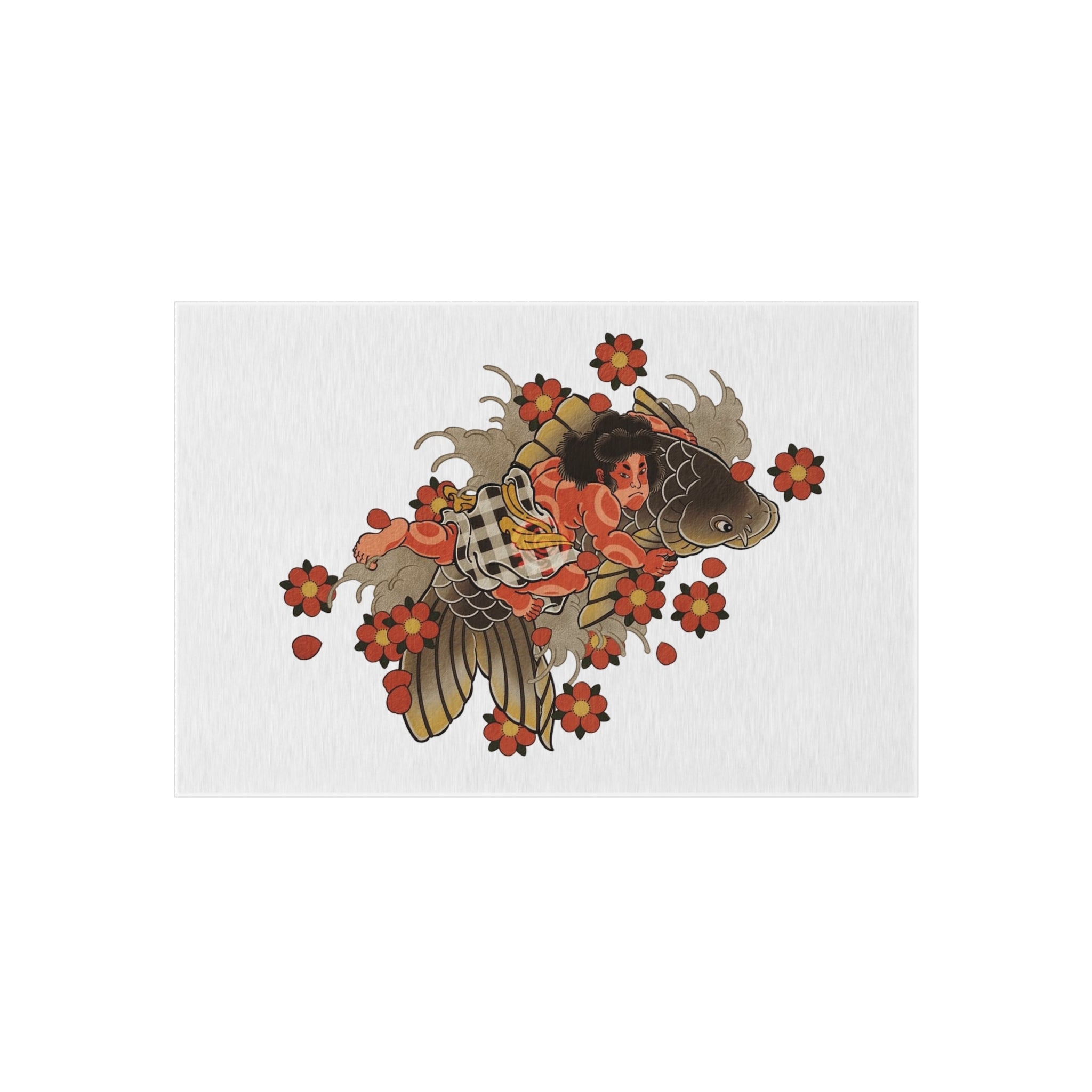 Kintaro, Koi and Cherry Blossoms Outdoor Rug — Garden Patio Mat