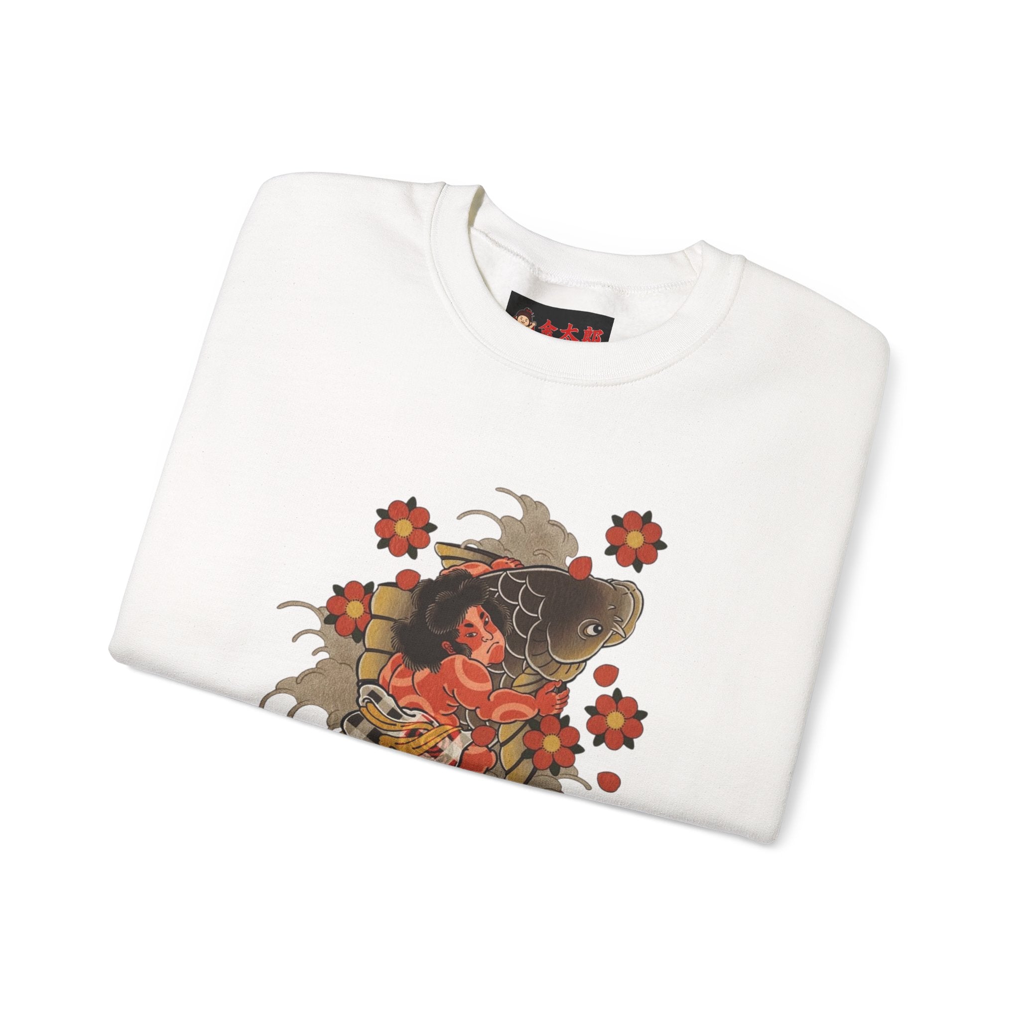 Kintaro The Golden Boy with Koi and Cherry Blossoms Crewneck Sweatshirt