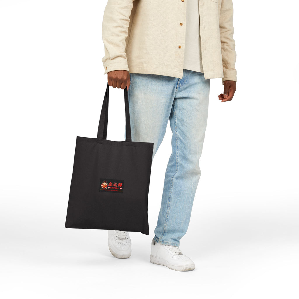 Kintaro Riding Red Koi on Black Canvas Tote Bag
