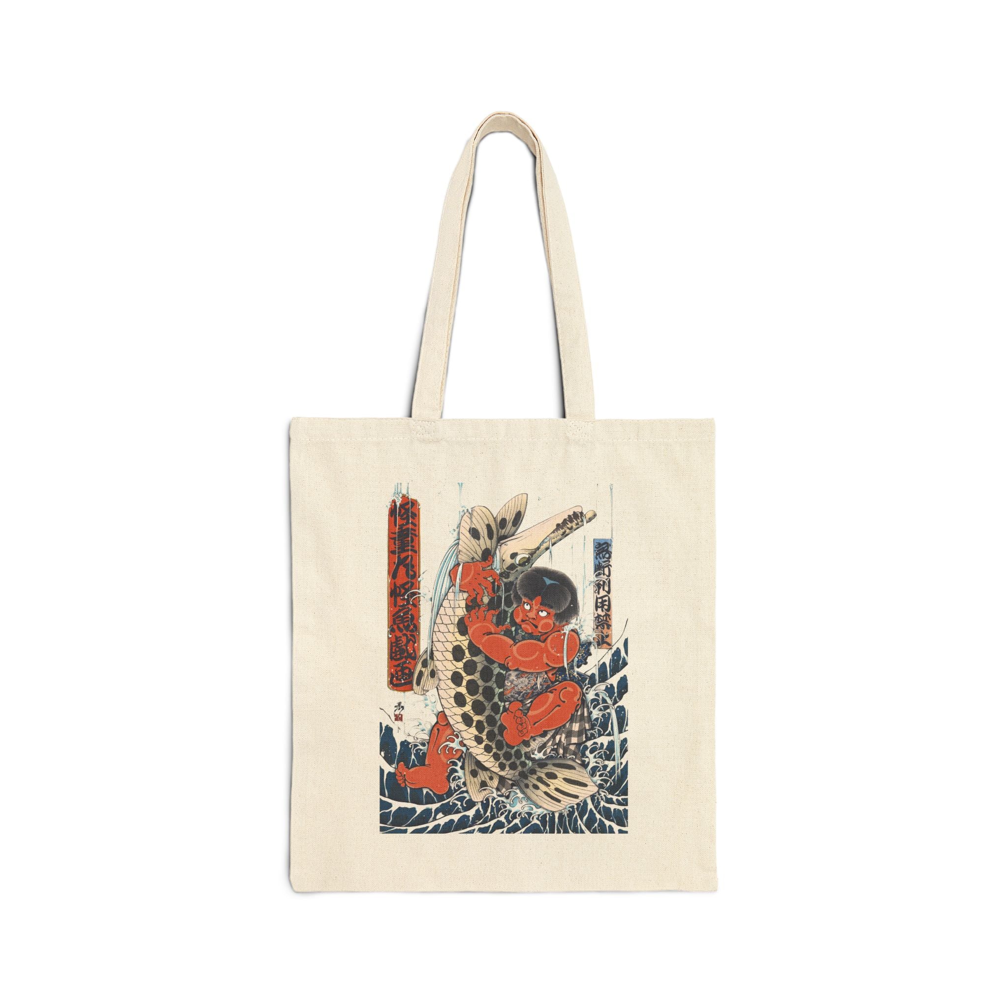 Kintaro Fighting Fish Printed on Canvas Tote Bag (2 Colors)