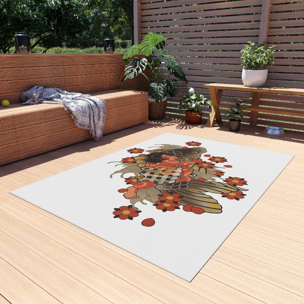 Kintaro, Koi and Cherry Blossoms Outdoor Rug — Garden Patio Mat