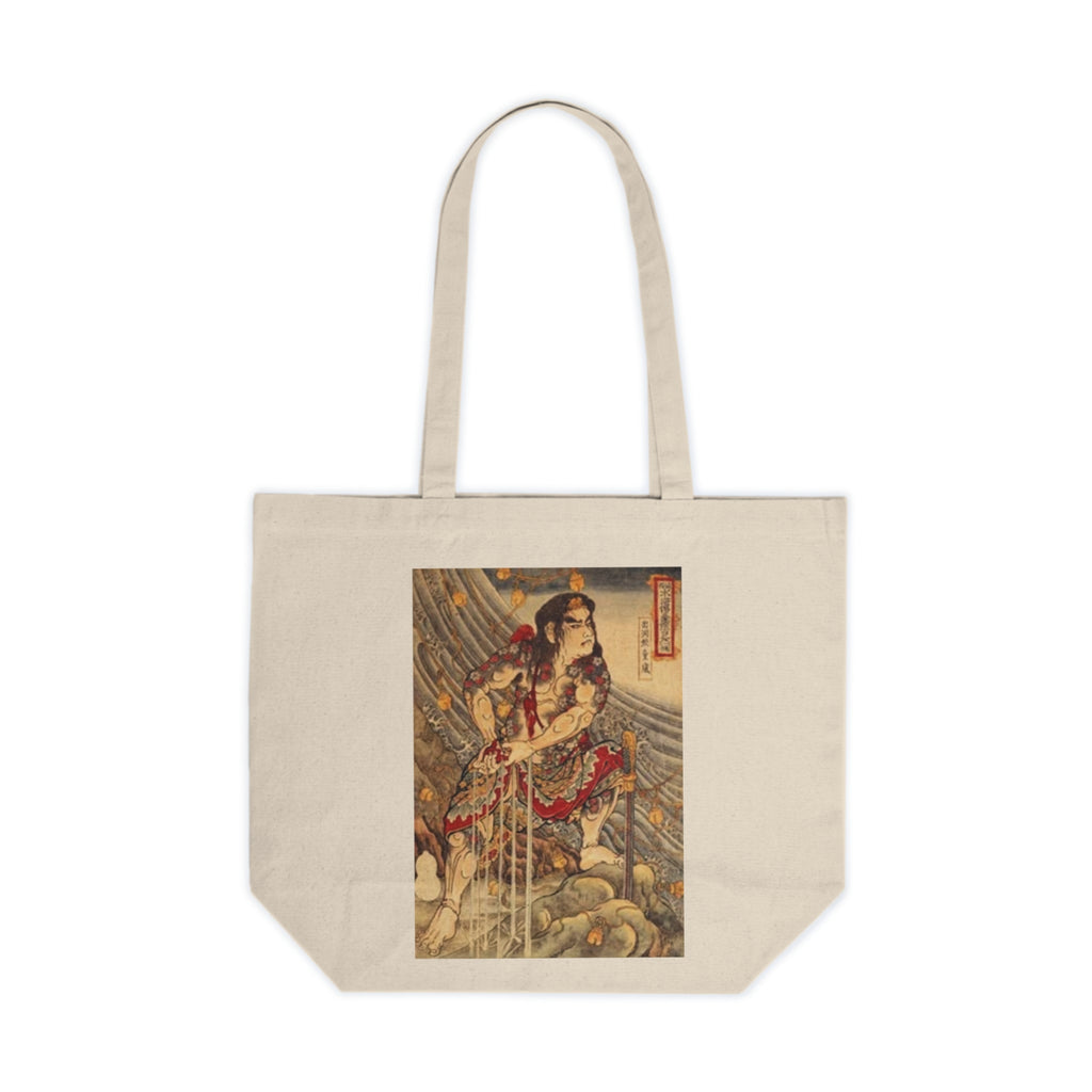 Japanese Samurai Woodblock Art Canvas Tote